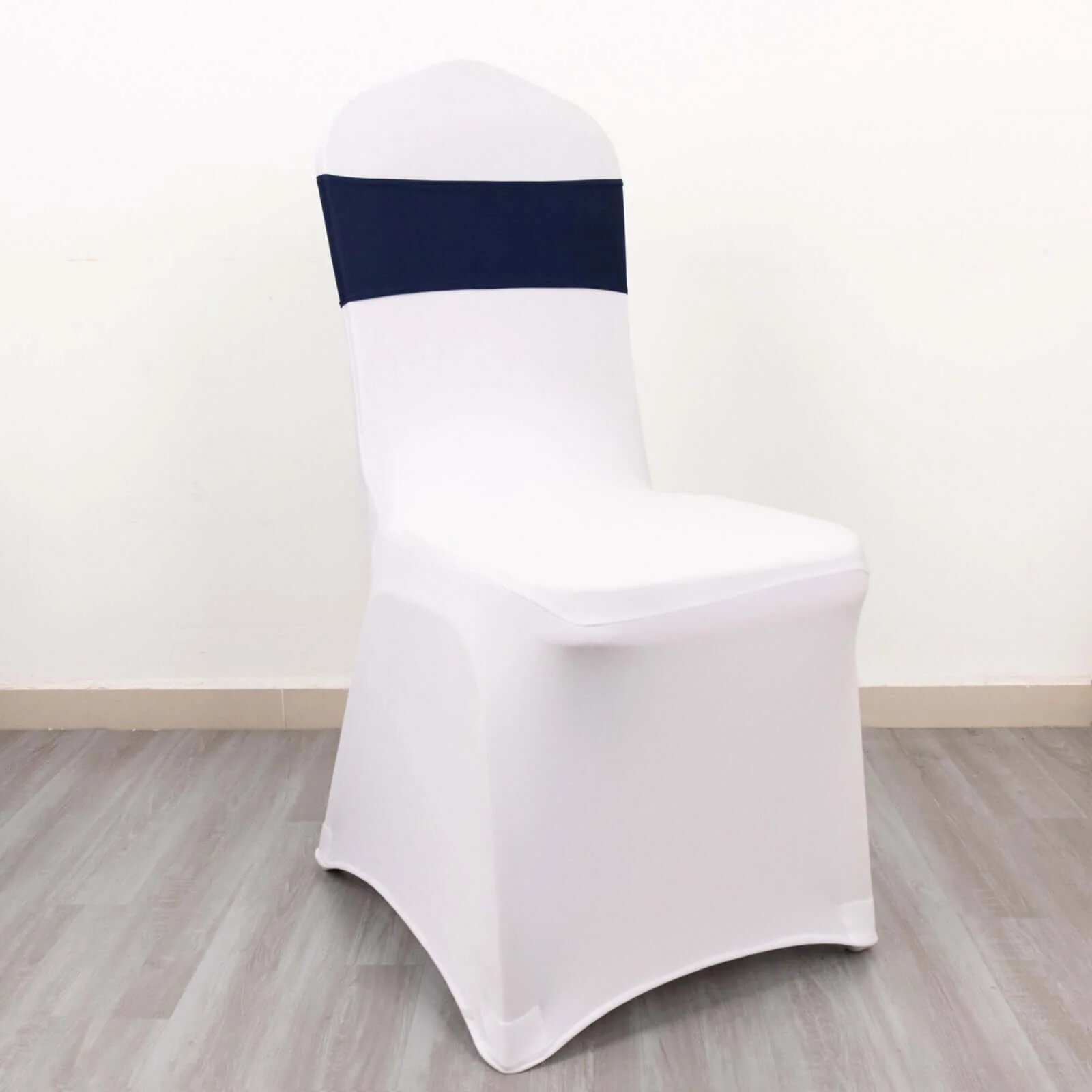 5 Pack Spandex Chair Sashes 5"x14" Navy Blue with Gold Rhinestone Buckles - Wrinkle-Free Stretch Chair Bands - Image 8