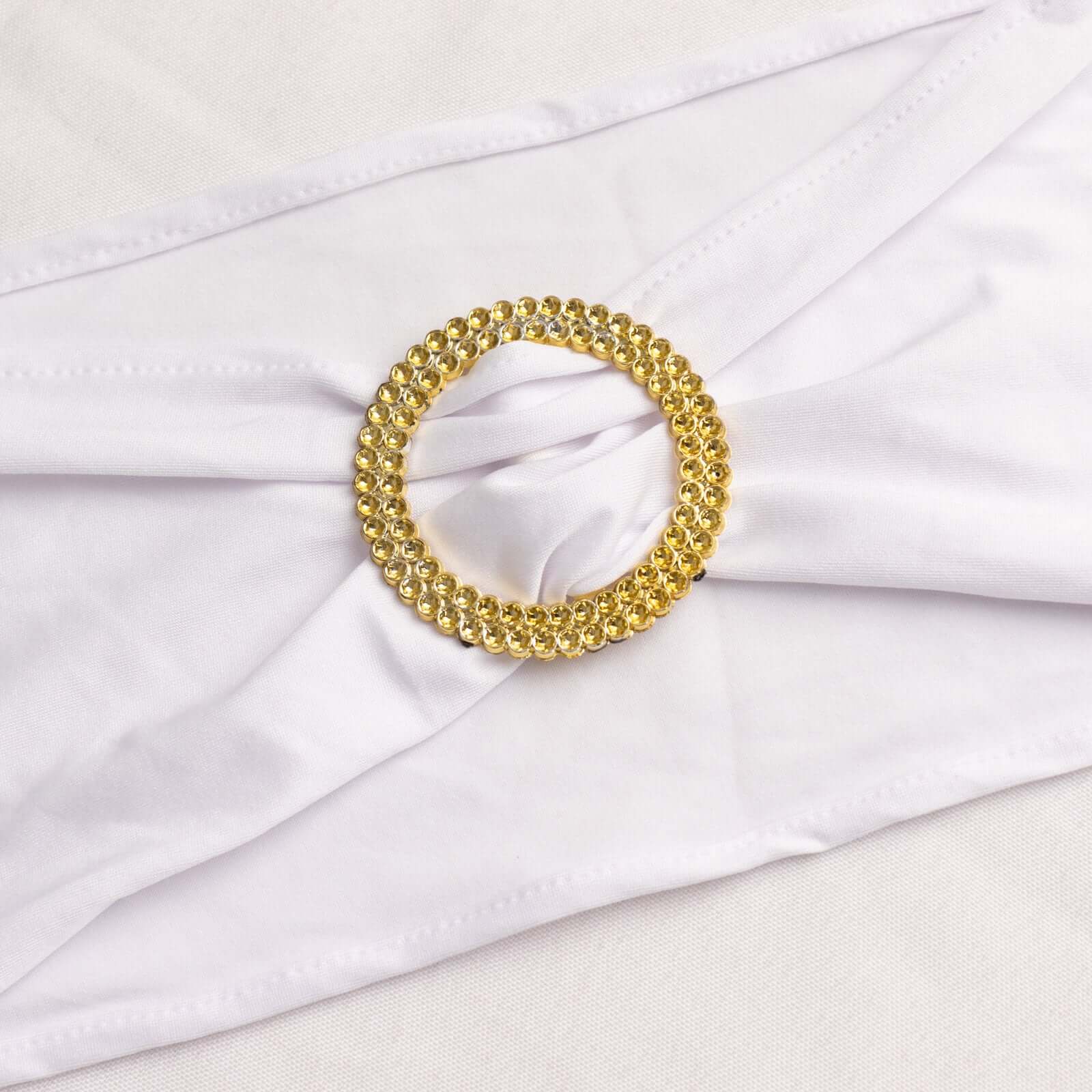 5 Pack Spandex Chair Sashes 5"x14" White with Gold Rhinestone Buckles - Stylish Wrinkle-Free Stretch Chair Bands Event Decorations - Image 2