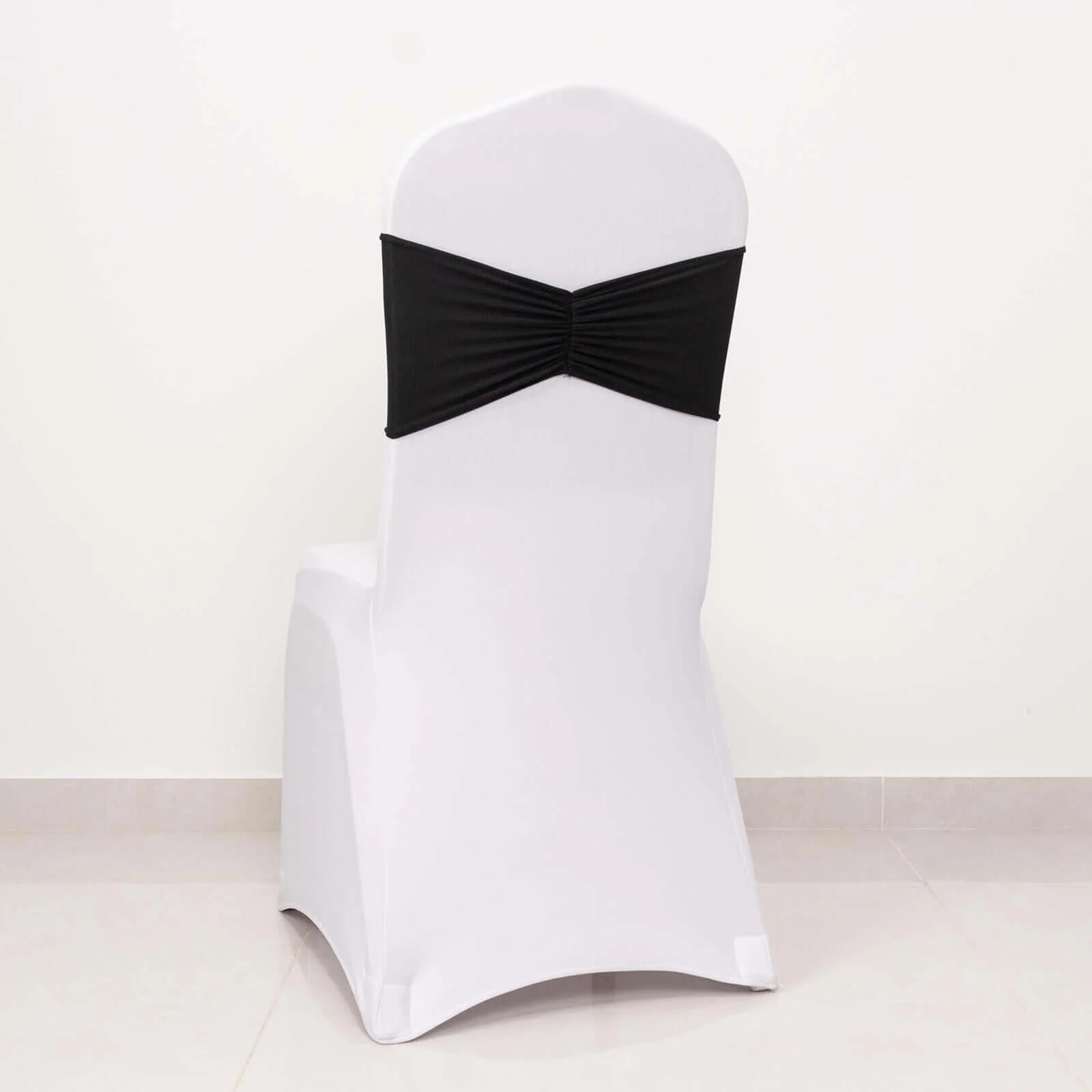 5 Pack Spandex Chair Sashes 8"x13" Black Ruffled Style - Wide Wrinkle-Free Stretch Chair Bands - Image 8