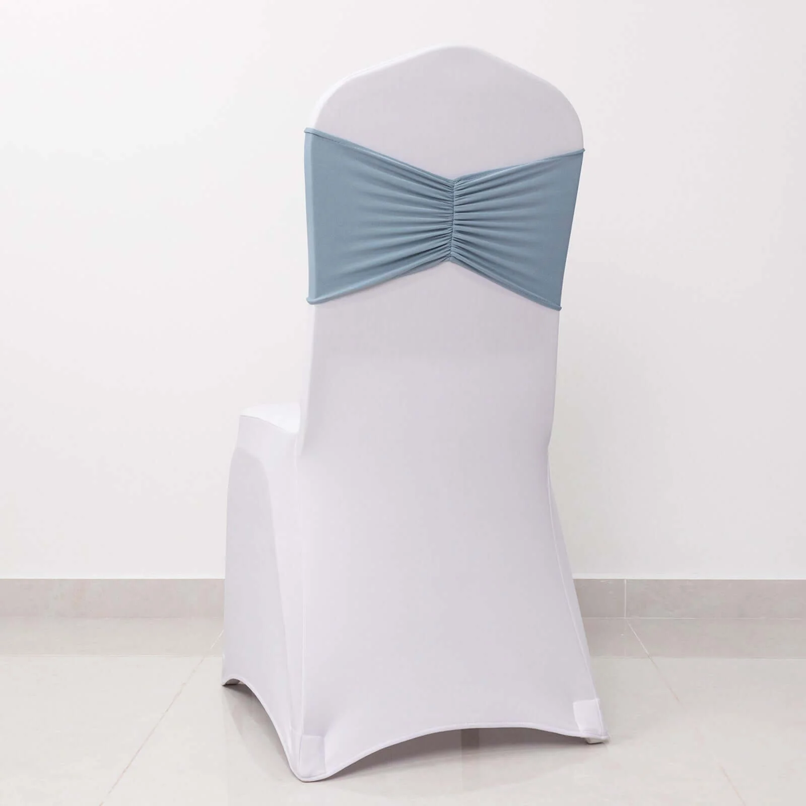 5 Pack Spandex Chair Sashes 8"x13" Dusty Blue Ruffled Style - Wide Wrinkle-Free Stretch Chair Bands - Image 6