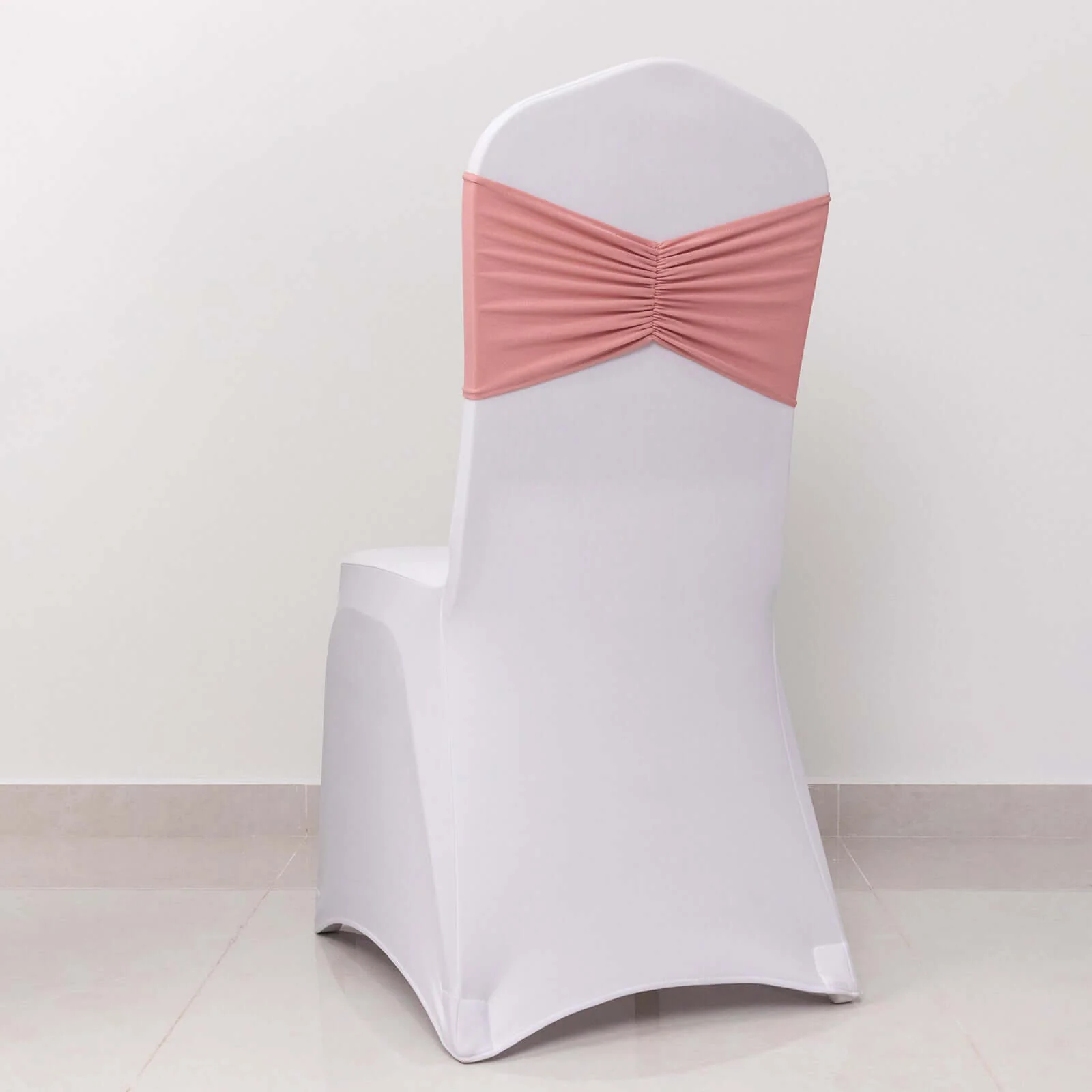 5 Pack Spandex Chair Sashes 8"x13" Dusty Rose Ruffled Style - Wide Wrinkle-Free Stretch Chair Bands - Image 6