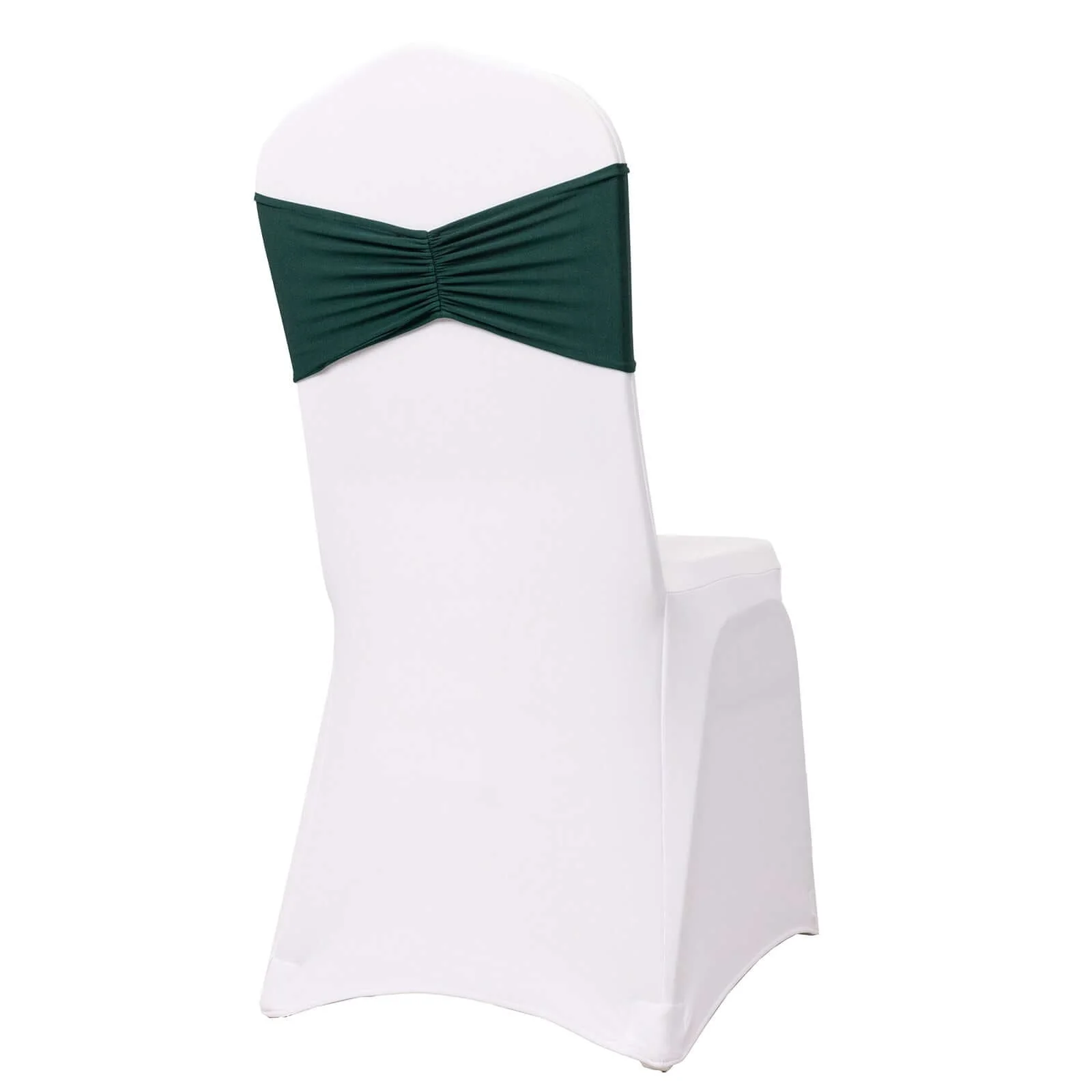 5 Pack Spandex Chair Sashes 8"x13" Hunter Emerald Green Ruffled Style - Wide Wrinkle-Free Stretch Chair Bands - Image 7