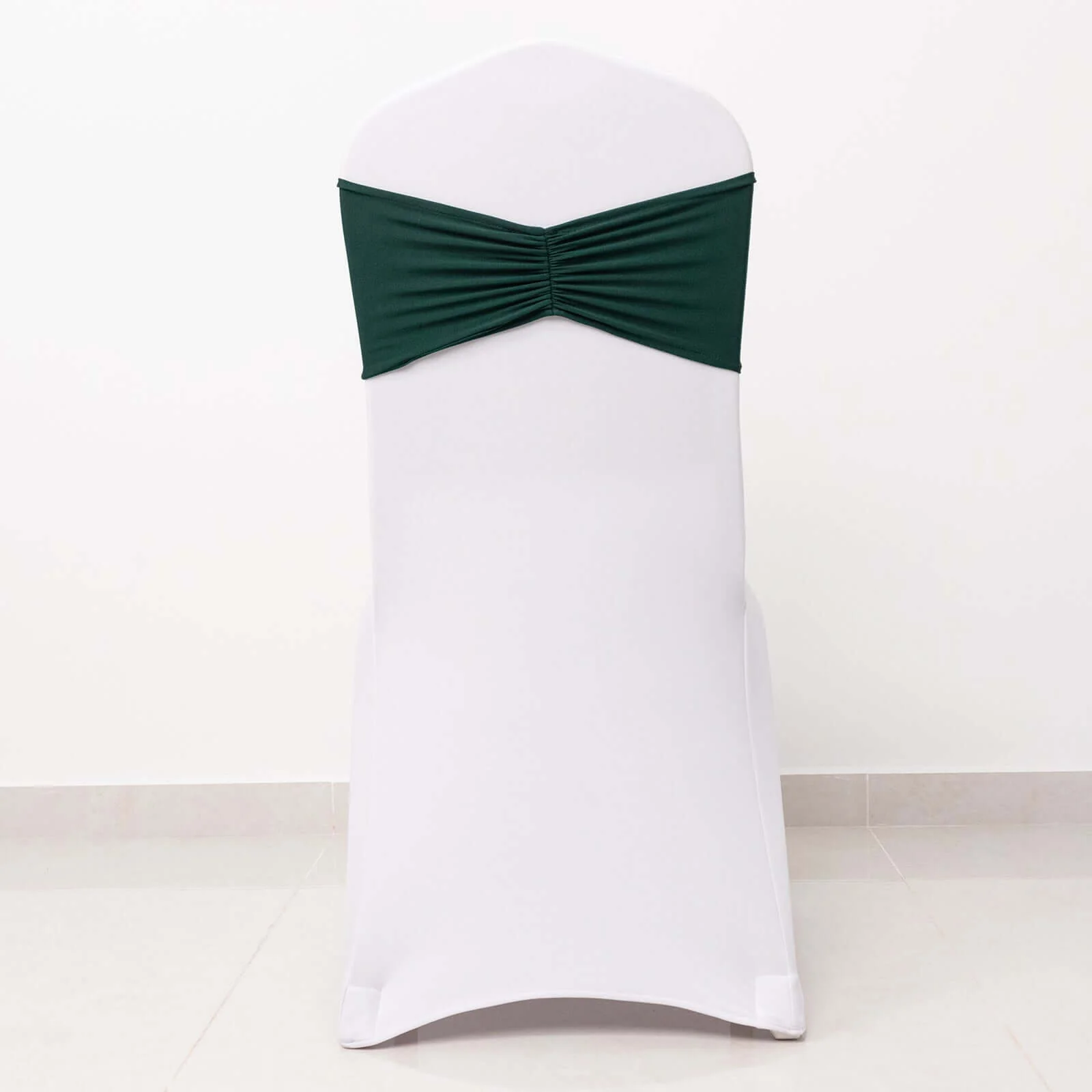 5 Pack Spandex Chair Sashes 8"x13" Hunter Emerald Green Ruffled Style - Wide Wrinkle-Free Stretch Chair Bands - Image 8