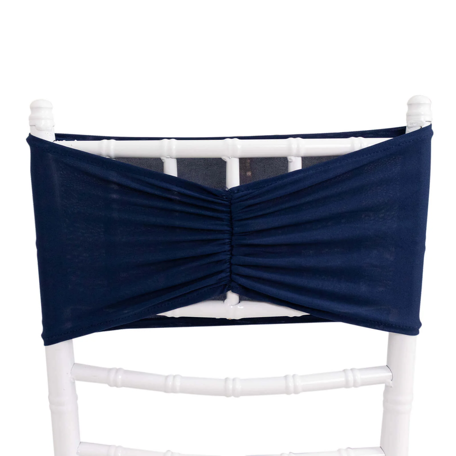 5 Pack Spandex Chair Sashes 8"x13" Navy Blue Ruffled Style - Wide Wrinkle-Free Stretch Chair Bands - Image 3