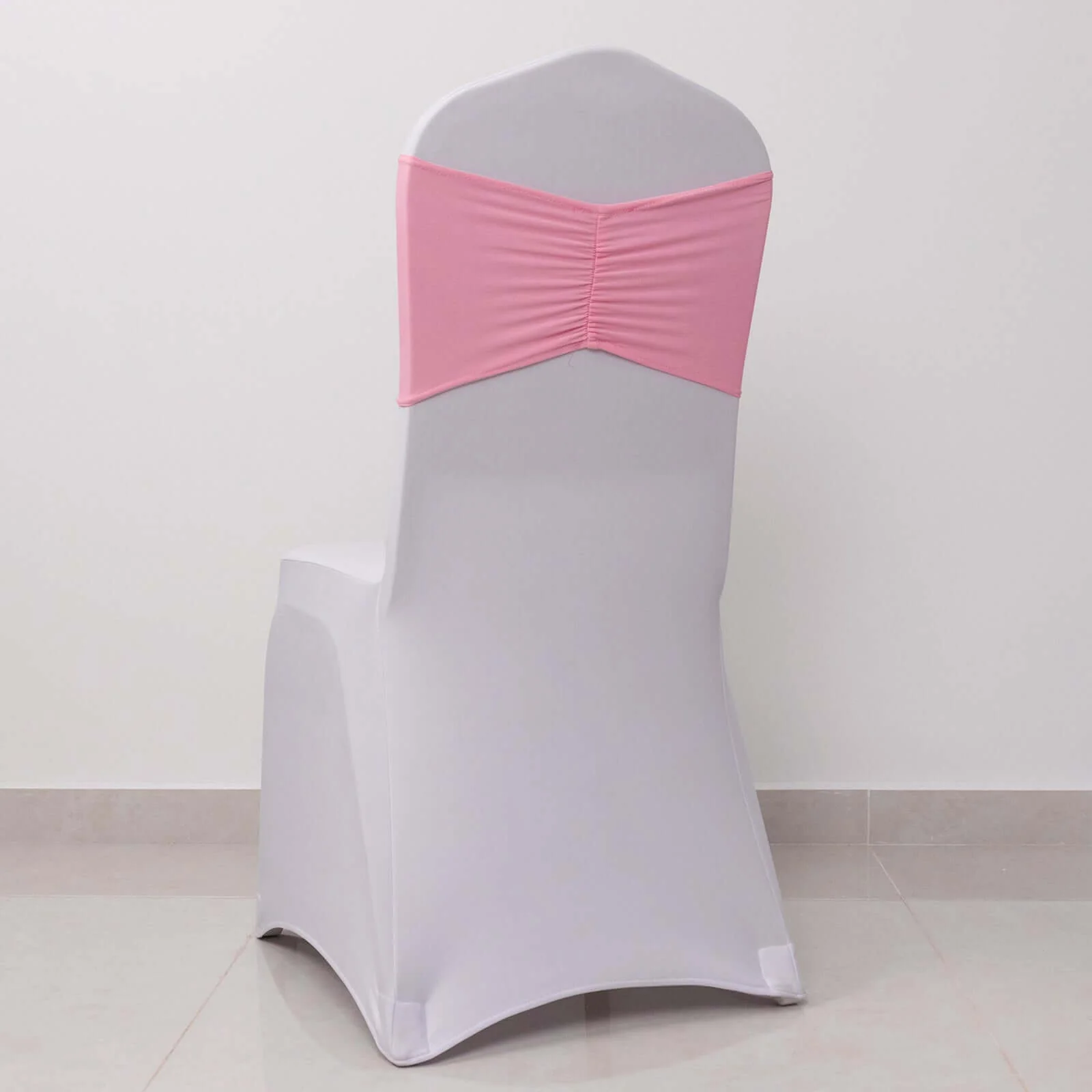 5 Pack Spandex Chair Sashes 8"x13" Pink Ruffled Style - Wide Wrinkle-Free Stretch Chair Bands - Image 6