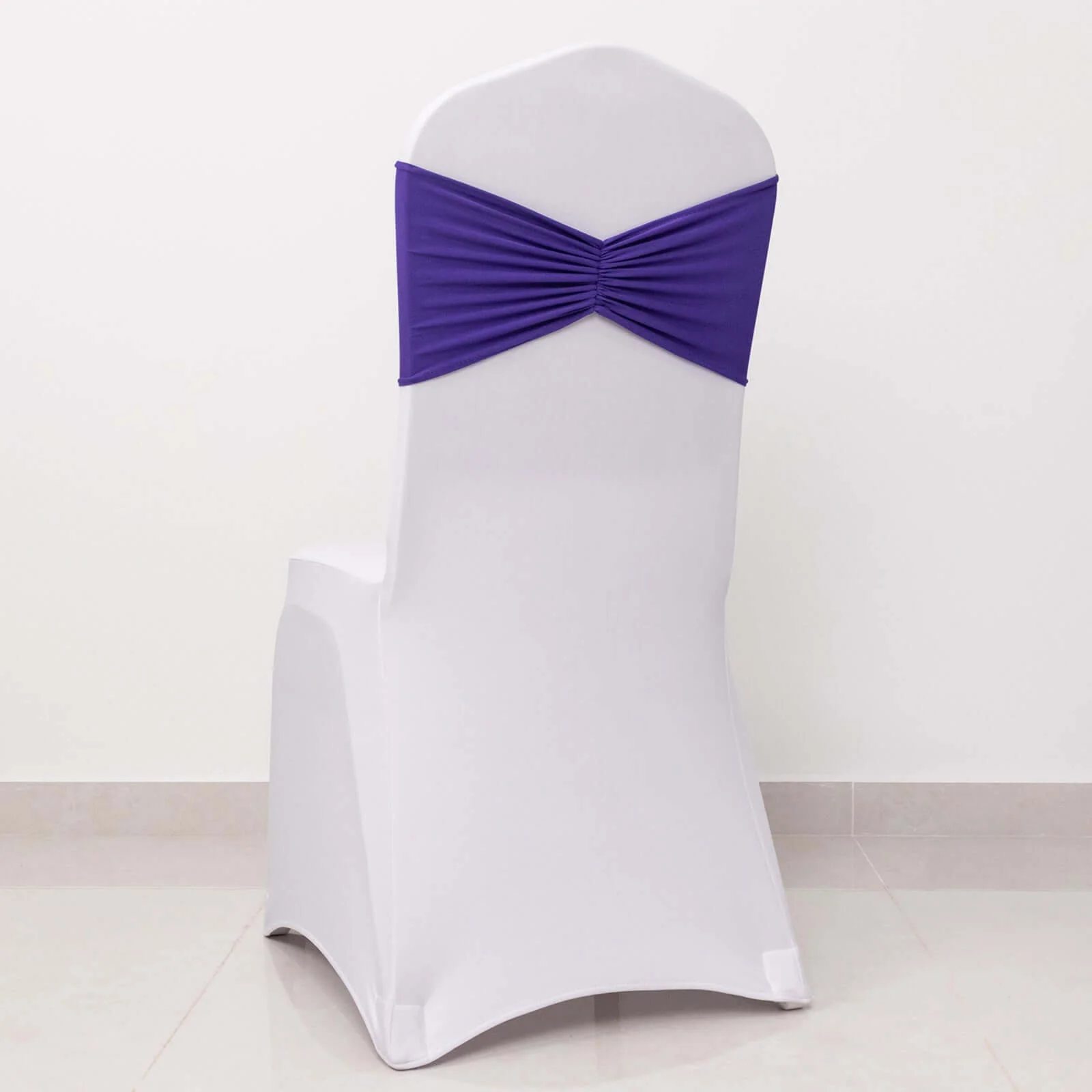 5 Pack Spandex Chair Sashes 8"x13" Purple Ruffled Style - Wide Wrinkle-Free Stretch Chair Bands - Image 6