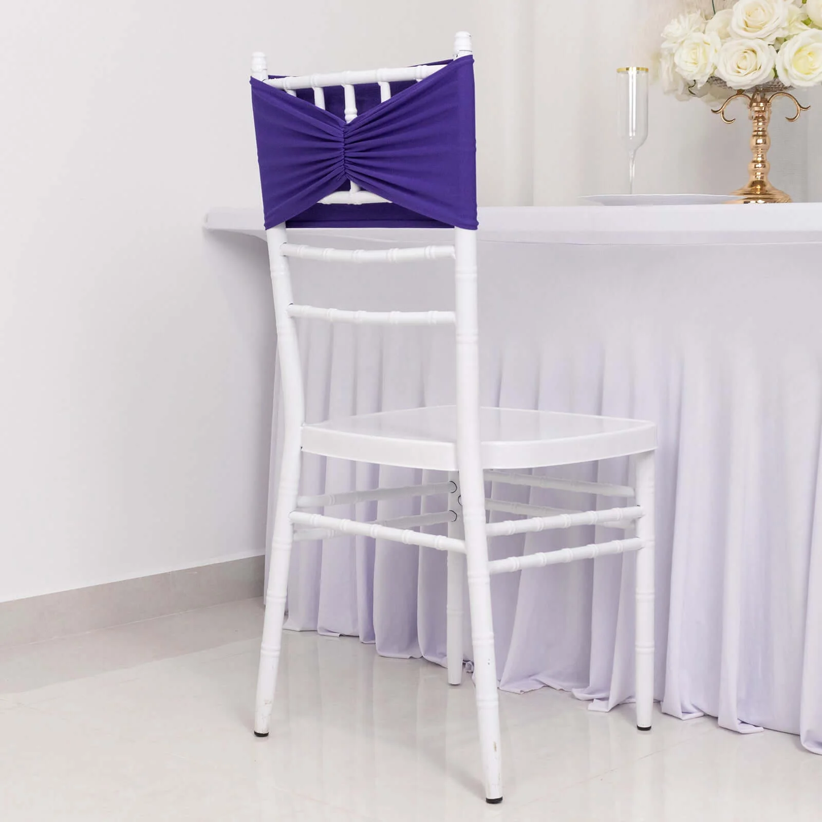 5 Pack Spandex Chair Sashes 8"x13" Purple Ruffled Style - Wide Wrinkle-Free Stretch Chair Bands - Image 9