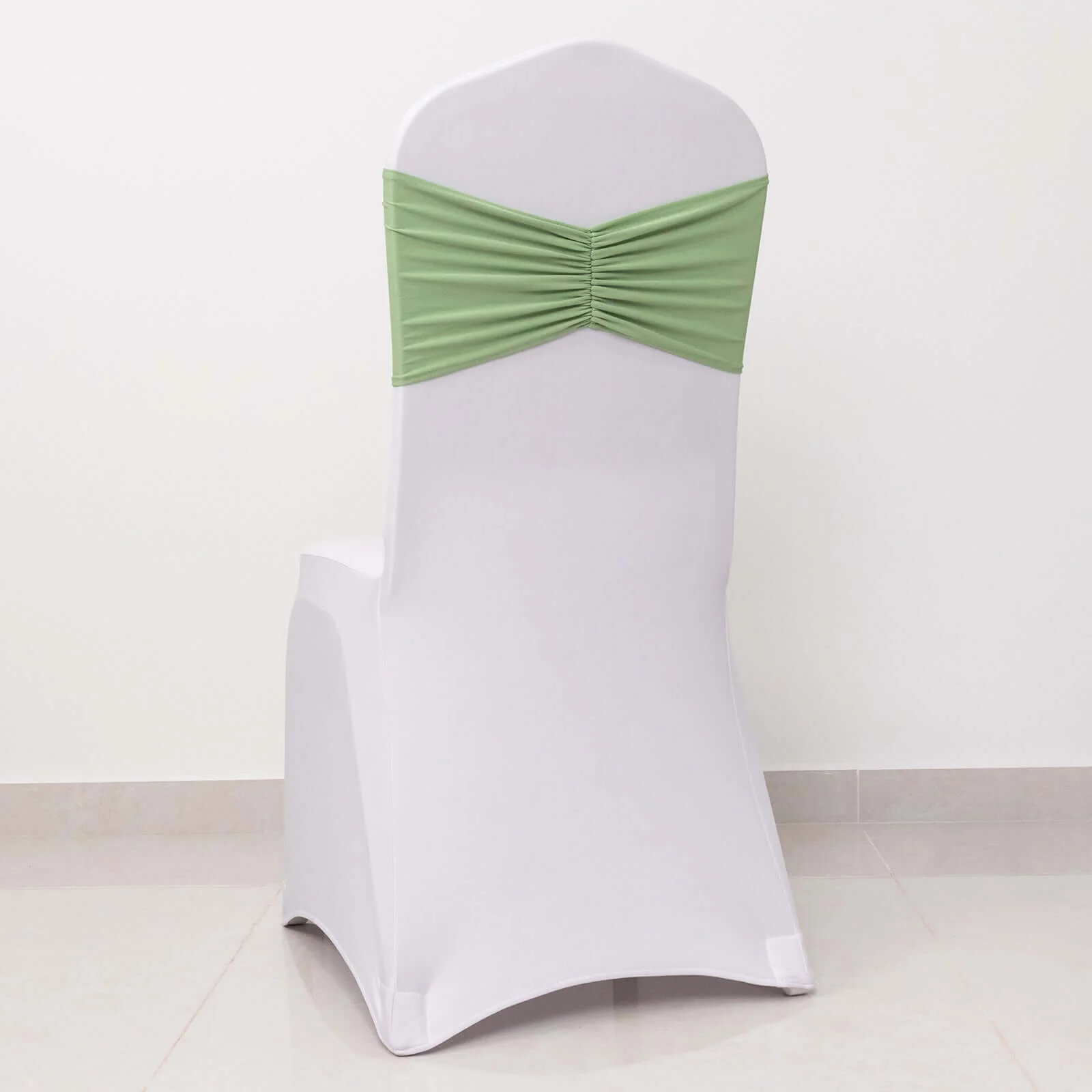 5 Pack Spandex Chair Sashes 8"x13" Sage Green Ruffled Style - Wide Wrinkle-Free Stretch Chair Bands - Image 6