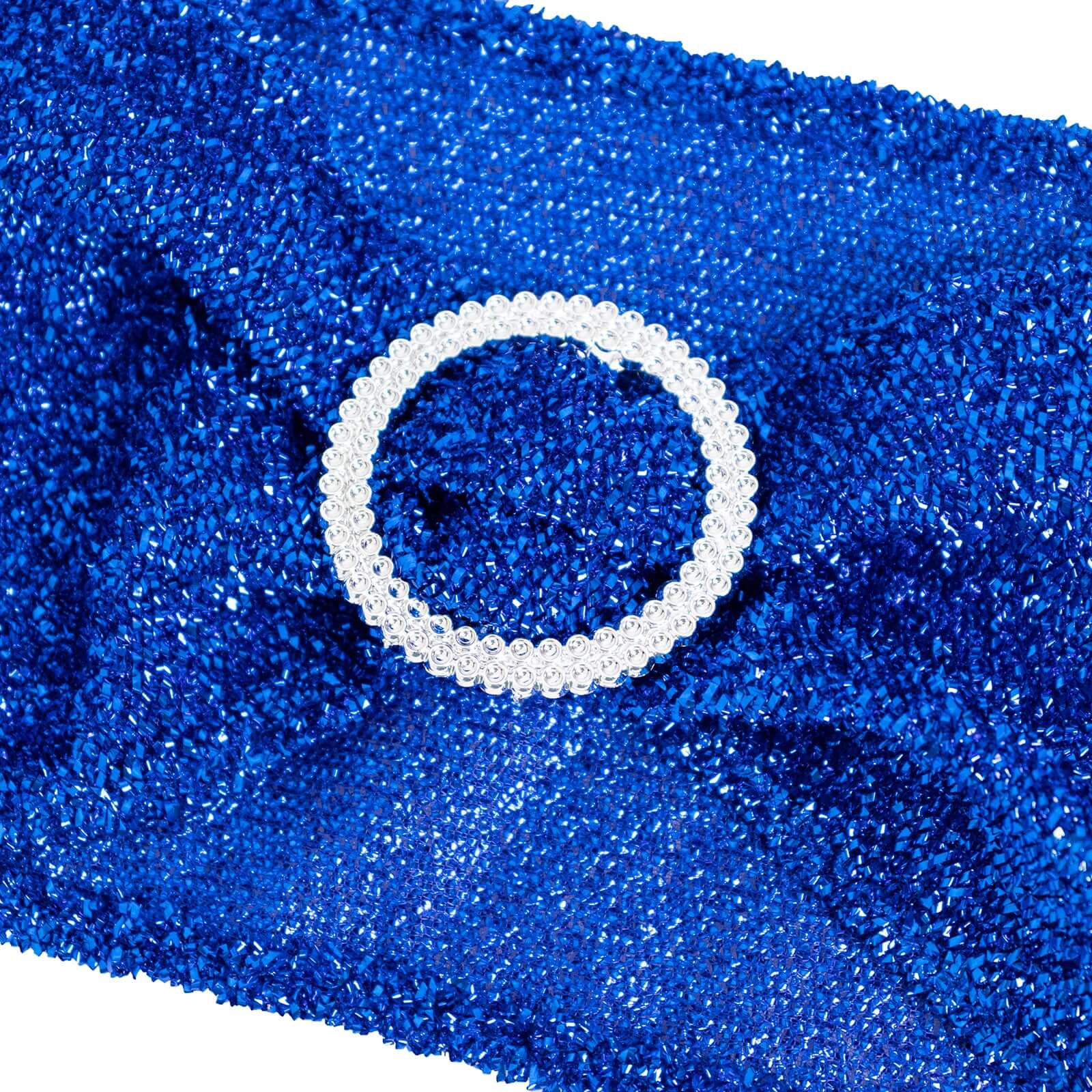 5 Pack Spandex Chair Sashes Royal Blue Shimmer Tinsel 5"x12" with Silver Rhinestone Buckles - Stylish Design - Image 8