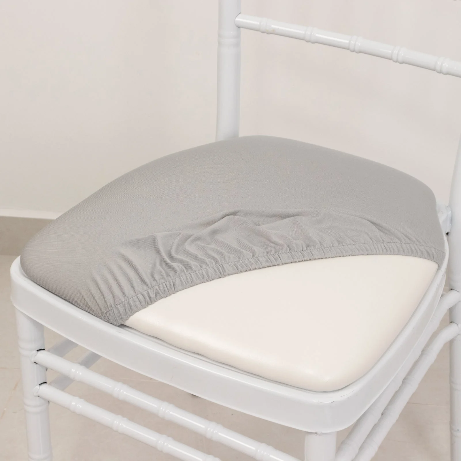 5 Pack Spandex Chiavari Chair Cushion Covers Silver - Washable Stretch Fitted Seat Pad Slipcovers for Dining Chairs - Image 2