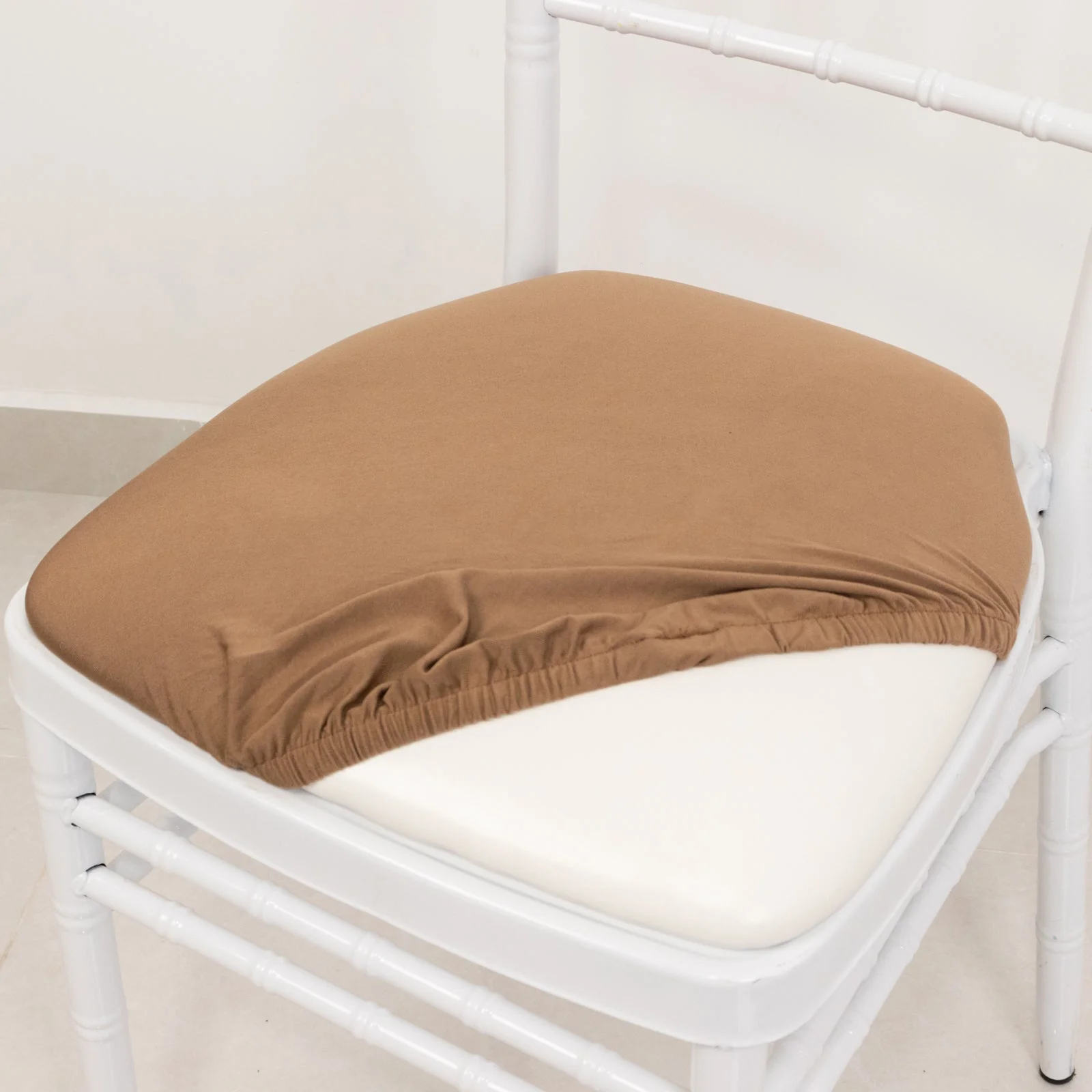 5 Pack Spandex Chiavari Chair Cushion Covers Taupe - Washable Stretch Fitted Seat Pad Slipcovers for Dining Chairs - Image 2
