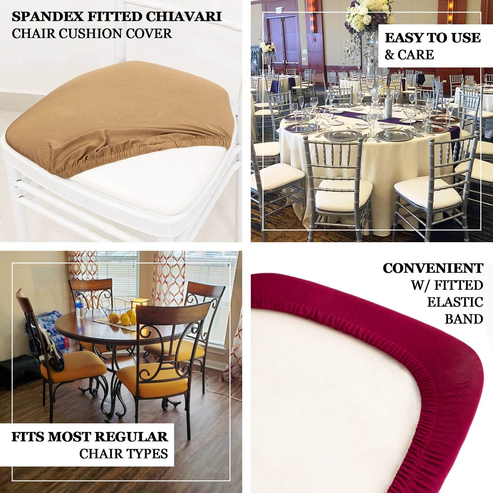 5 Pack Spandex Chiavari Chair Cushion Covers Turquoise - Washable Stretch Fitted Seat Pad Slipcovers for Dining Chairs - Image 4