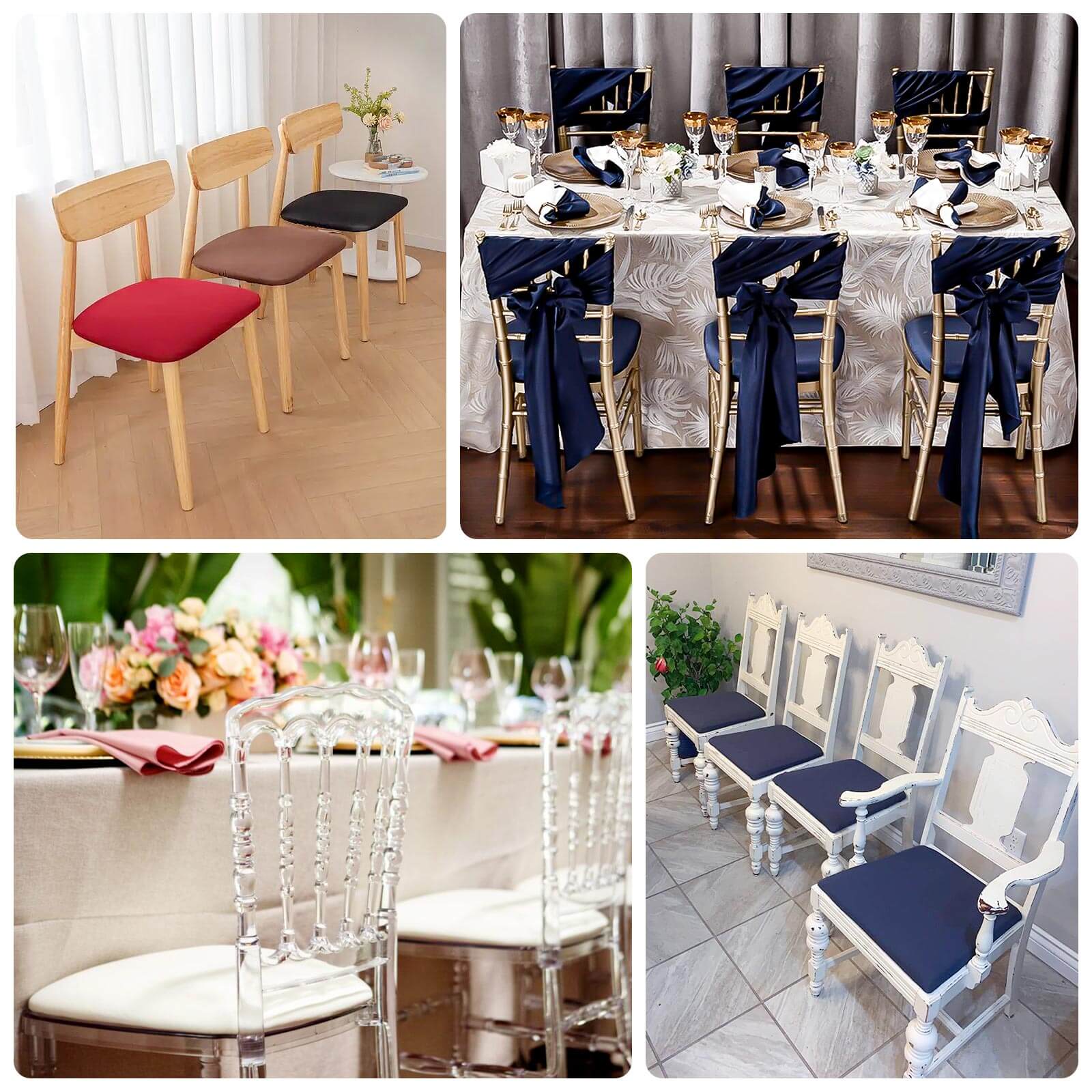 5 Pack Spandex Chiavari Chair Cushion Covers Turquoise - Washable Stretch Fitted Seat Pad Slipcovers for Dining Chairs - Image 5