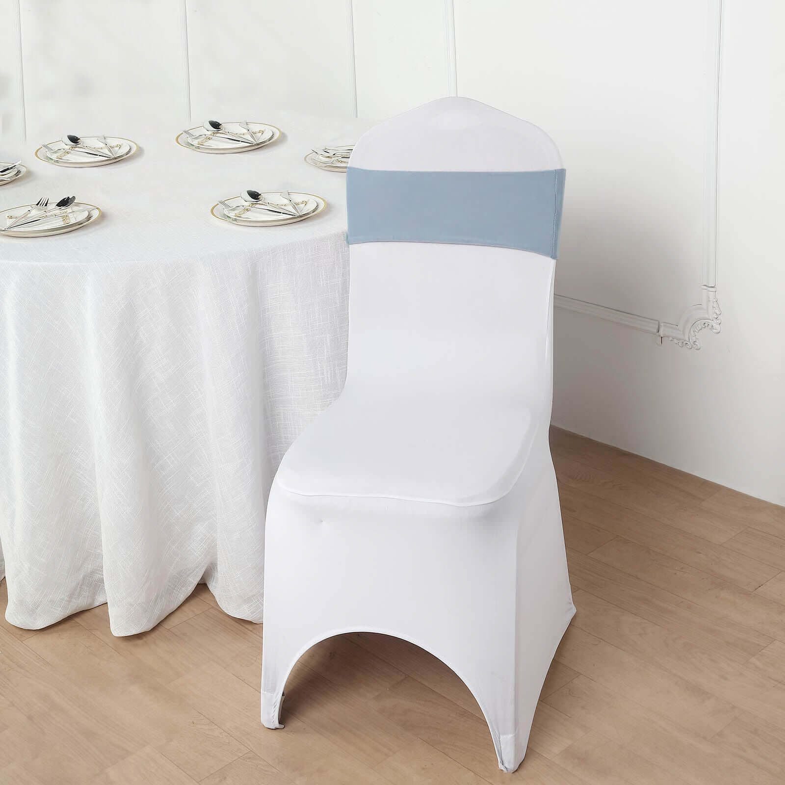 5 Pack Stretch Spandex Chair Sashes 5"x12" Dusty Blue - Two Ply Heavy Duty Fitted Chair Bands - Image 2