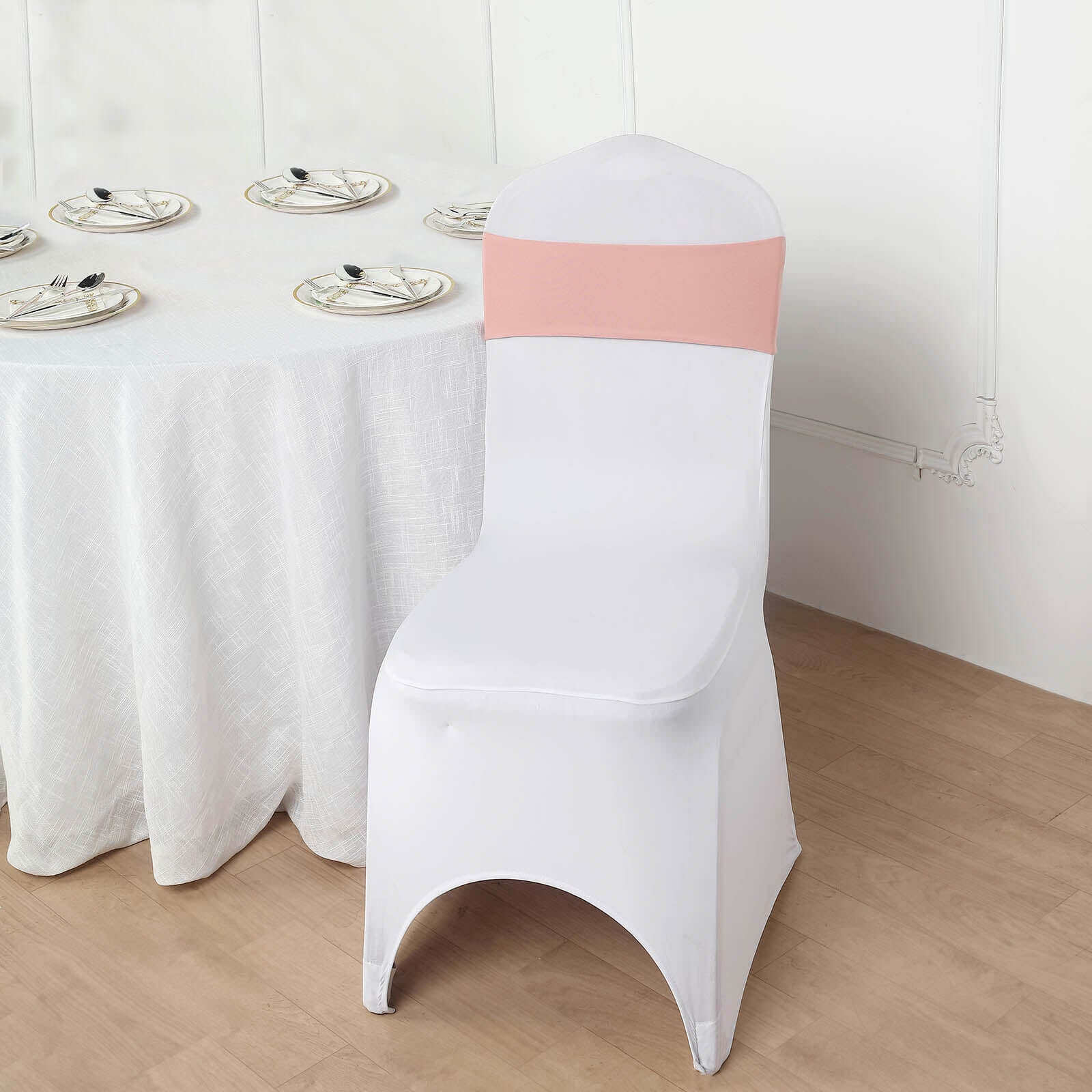 5 Pack Stretch Spandex Chair Sashes 5"x12" Dusty Rose - Two Ply Heavy Duty Fitted Chair Bands - Image 2