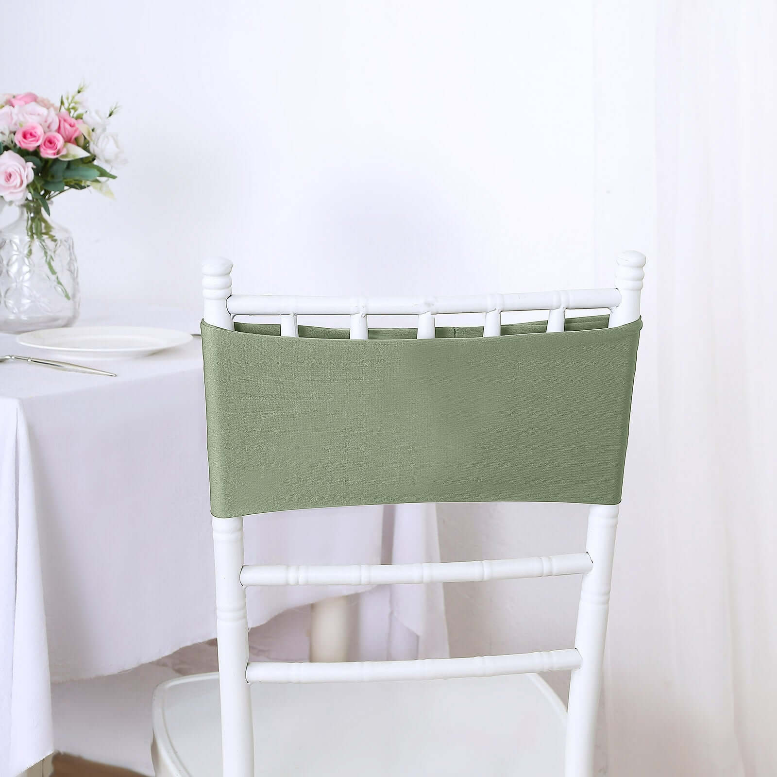 5 Pack Stretch Spandex Chair Sashes 5"x12" Dusty Sage Green - Two Ply Heavy Duty Fitted Chair Bands - Image 2