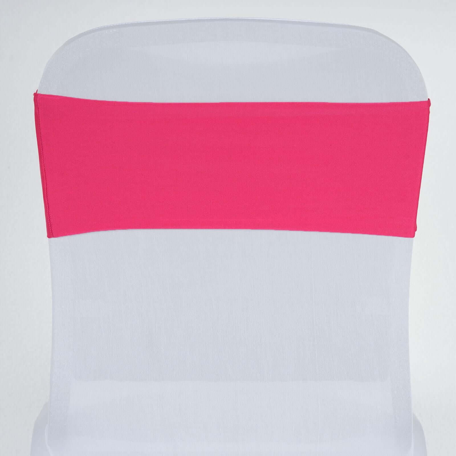 5 Pack Stretch Spandex Chair Sashes 5"x12" Fuchsia - Two Ply Heavy Duty Fitted Chair Bands - Image 2