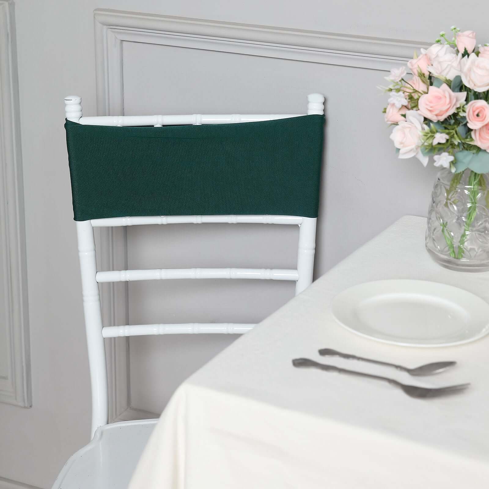5 Pack Stretch Spandex Chair Sashes 5"x12" Hunter Emerald Green - Two Ply Heavy Duty Fitted Chair Bands