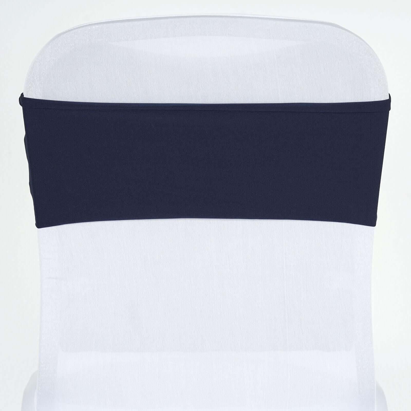 5 Pack Stretch Spandex Chair Sashes 5"x12" Navy Blue - Two Ply Heavy Duty Fitted Chair Bands - Image 2