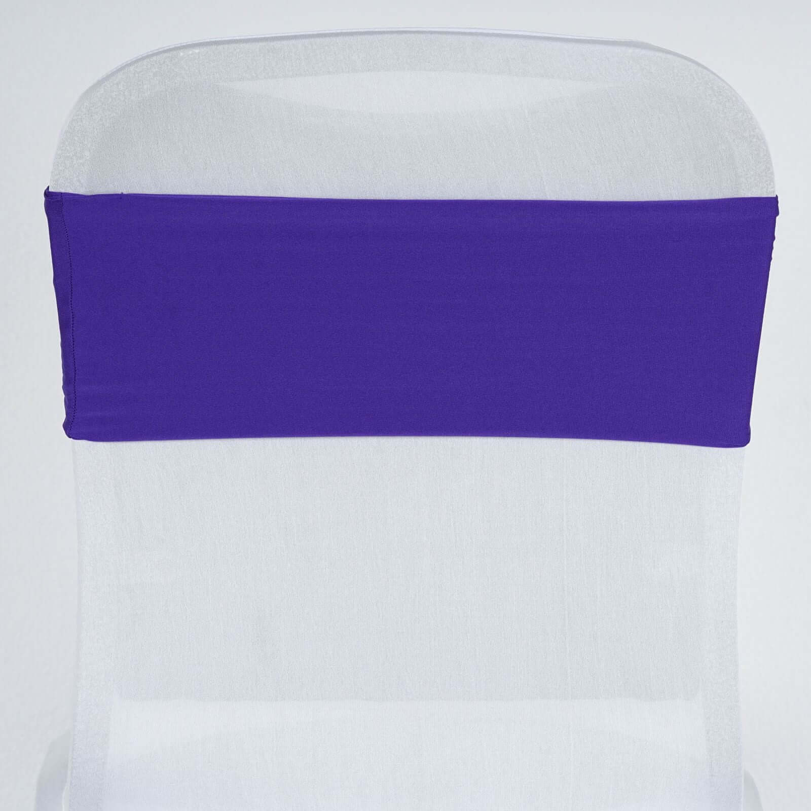 5 Pack Stretch Spandex Chair Sashes 5"x12" Purple - Two Ply Heavy Duty Fitted Chair Bands - Image 2