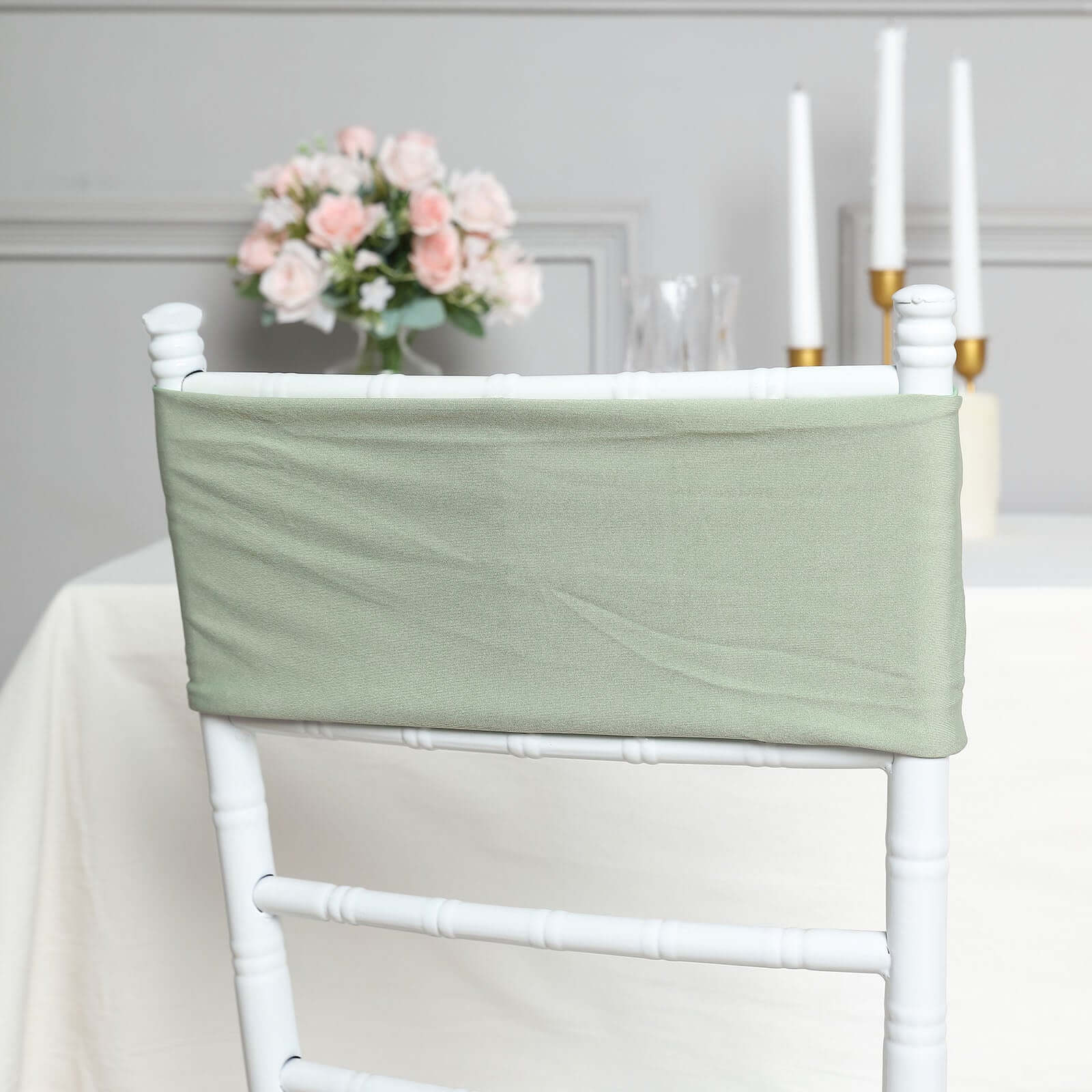 5 Pack Stretch Spandex Chair Sashes 5"x12" Sage Green - Two Ply Heavy Duty Fitted Chair Bands - Image 6