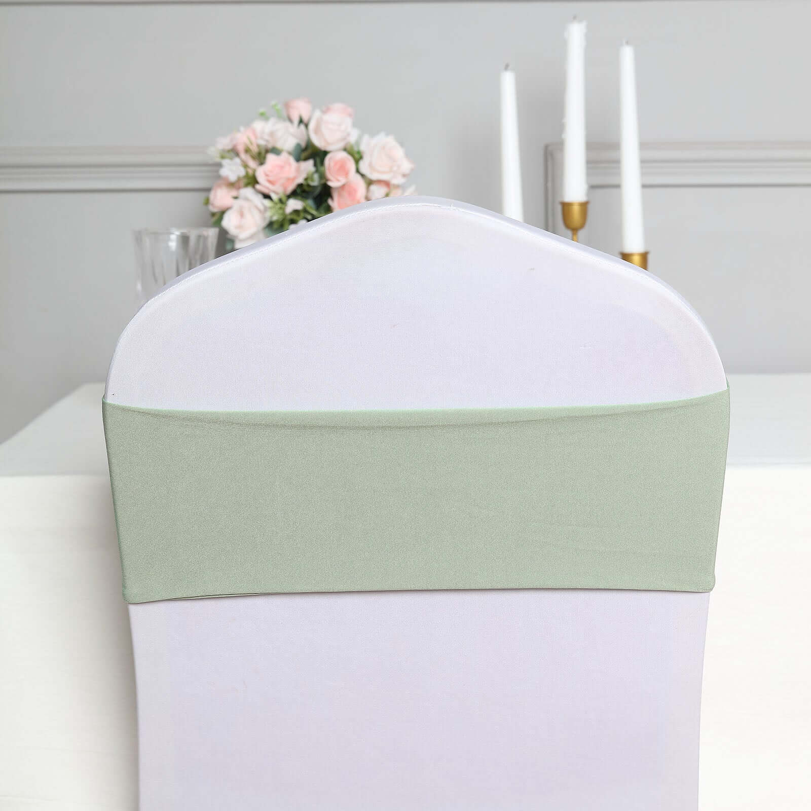 5 Pack Stretch Spandex Chair Sashes 5"x12" Sage Green - Two Ply Heavy Duty Fitted Chair Bands - Image 9