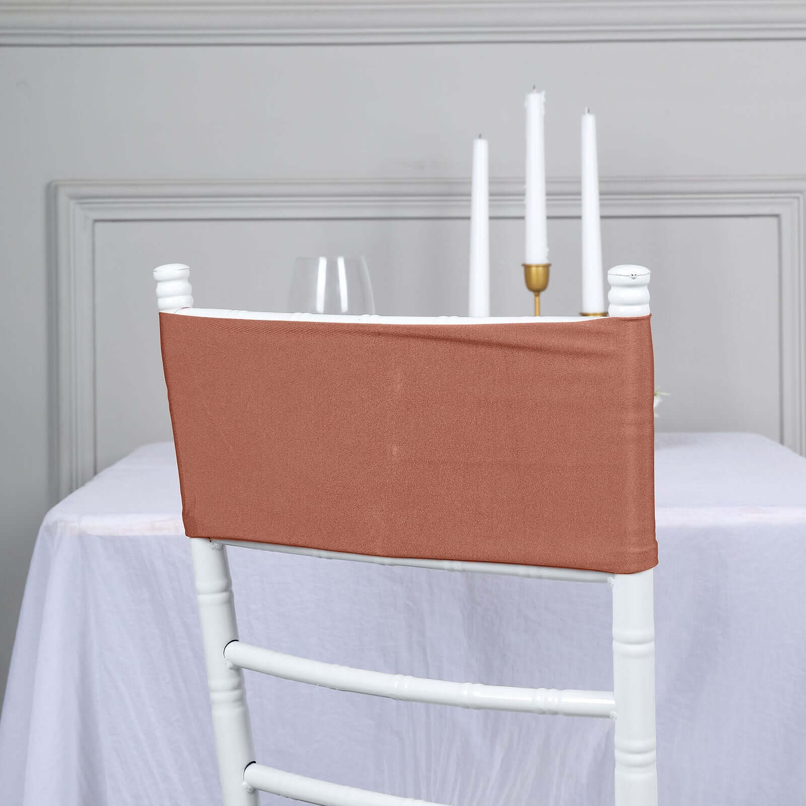 5 Pack Stretch Spandex Chair Sashes 5"x12" Terracotta (Rust) - Two Ply Heavy Duty Fitted Chair Bands - Image 9