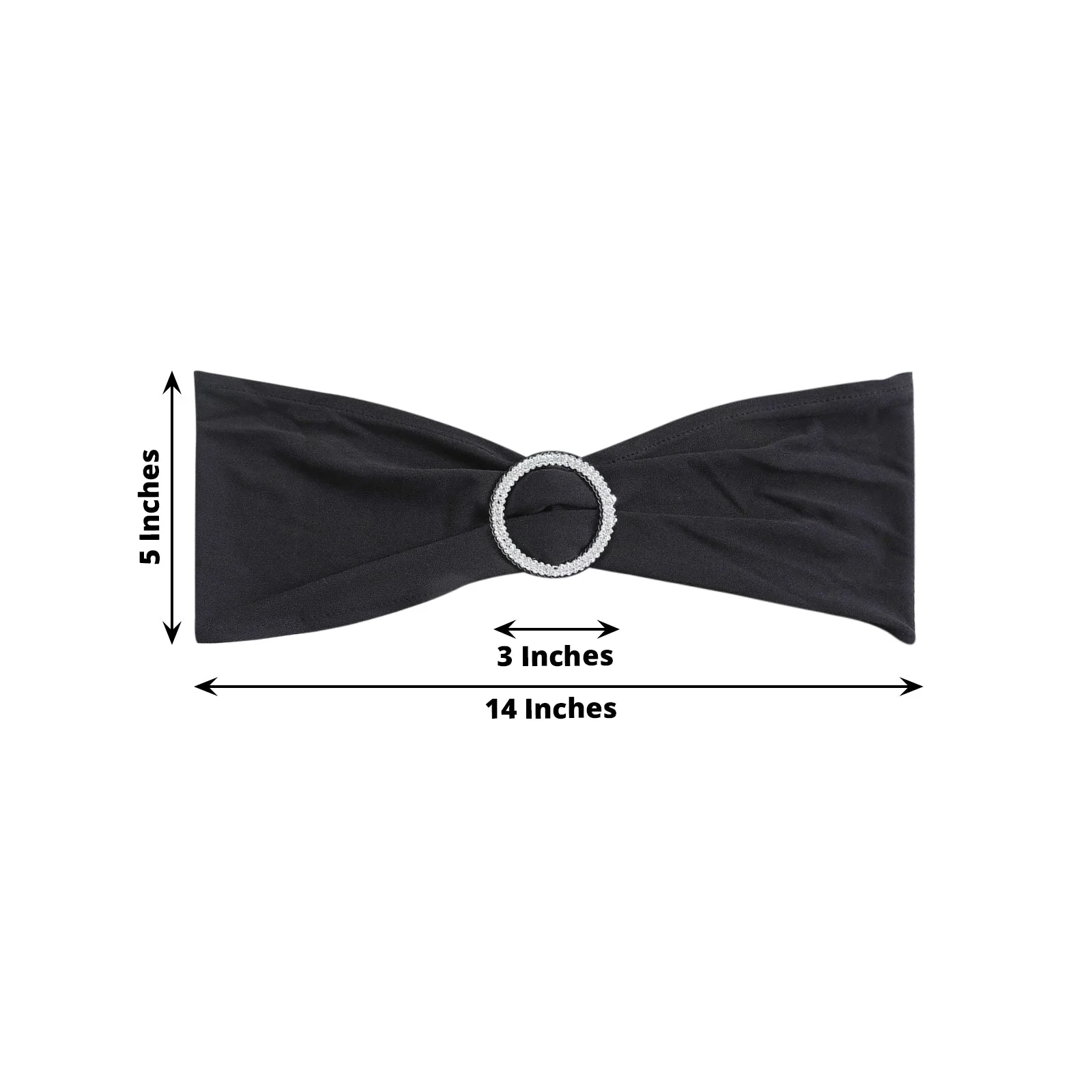 5 Pack Stretch Spandex Chair Sashes 5"x14" Black with Silver Diamond Ring Slide Buckle - Durable Fitted Chair Bands - Image 3