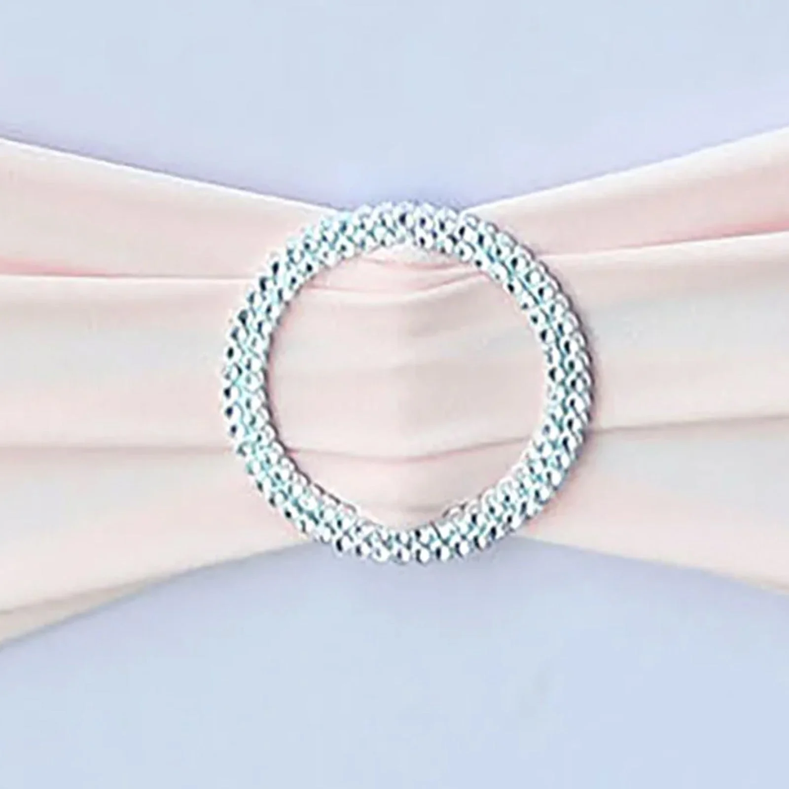 5 Pack Stretch Spandex Chair Sashes 5"x14" Blush with Silver Diamond Ring Slide Buckle - Durable Fitted Chair Bands - Image 14