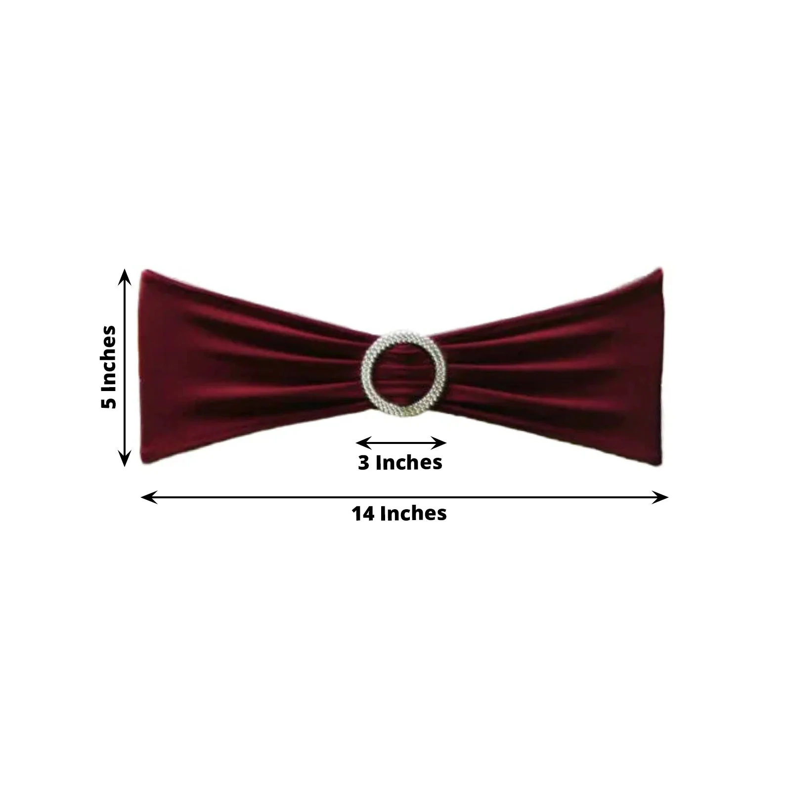 5 Pack Stretch Spandex Chair Sashes 5"x14" Burgundy with Silver Diamond Ring Slide Buckle - Durable Fitted Chair Bands - Image 3