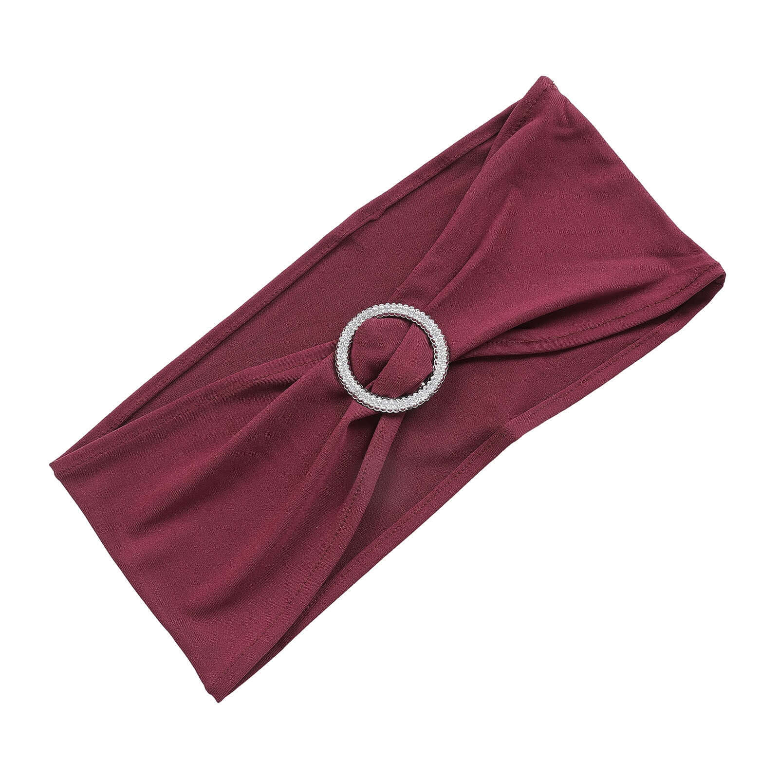 5 Pack Stretch Spandex Chair Sashes 5"x14" Burgundy with Silver Diamond Ring Slide Buckle - Durable Fitted Chair Bands - Image 7