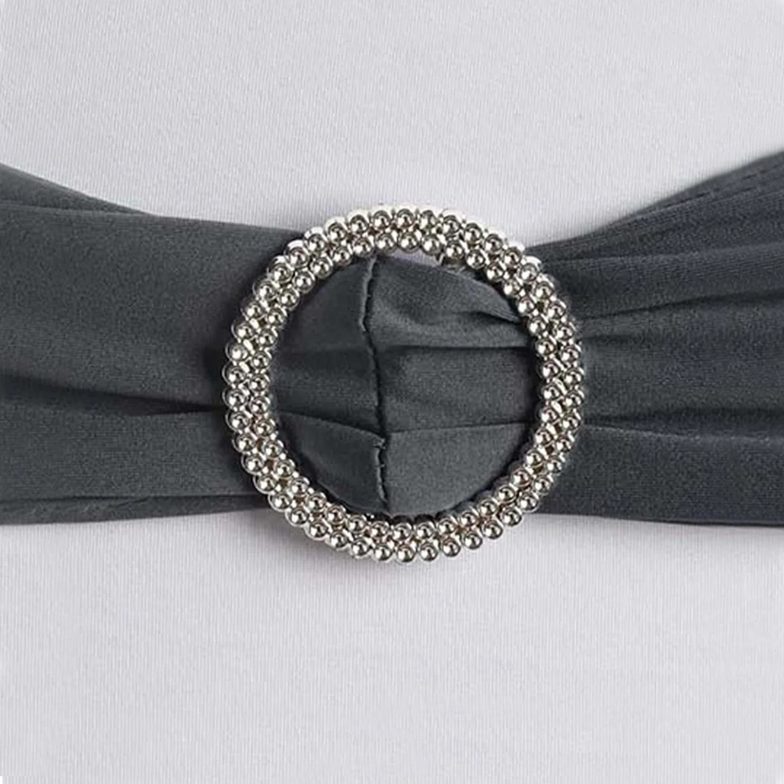 5 Pack Stretch Spandex Chair Sashes 5"x14" Charcoal Gray with Silver Diamond Ring Slide Buckle - Durable Fitted Chair Bands - Image 13