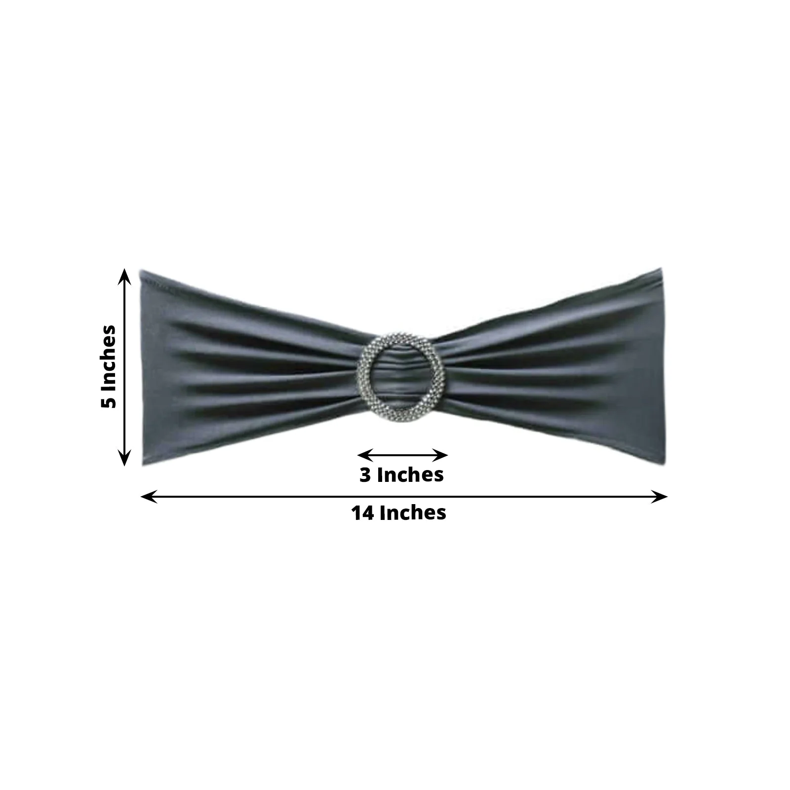 5 Pack Stretch Spandex Chair Sashes 5"x14" Charcoal Gray with Silver Diamond Ring Slide Buckle - Durable Fitted Chair Bands - Image 3