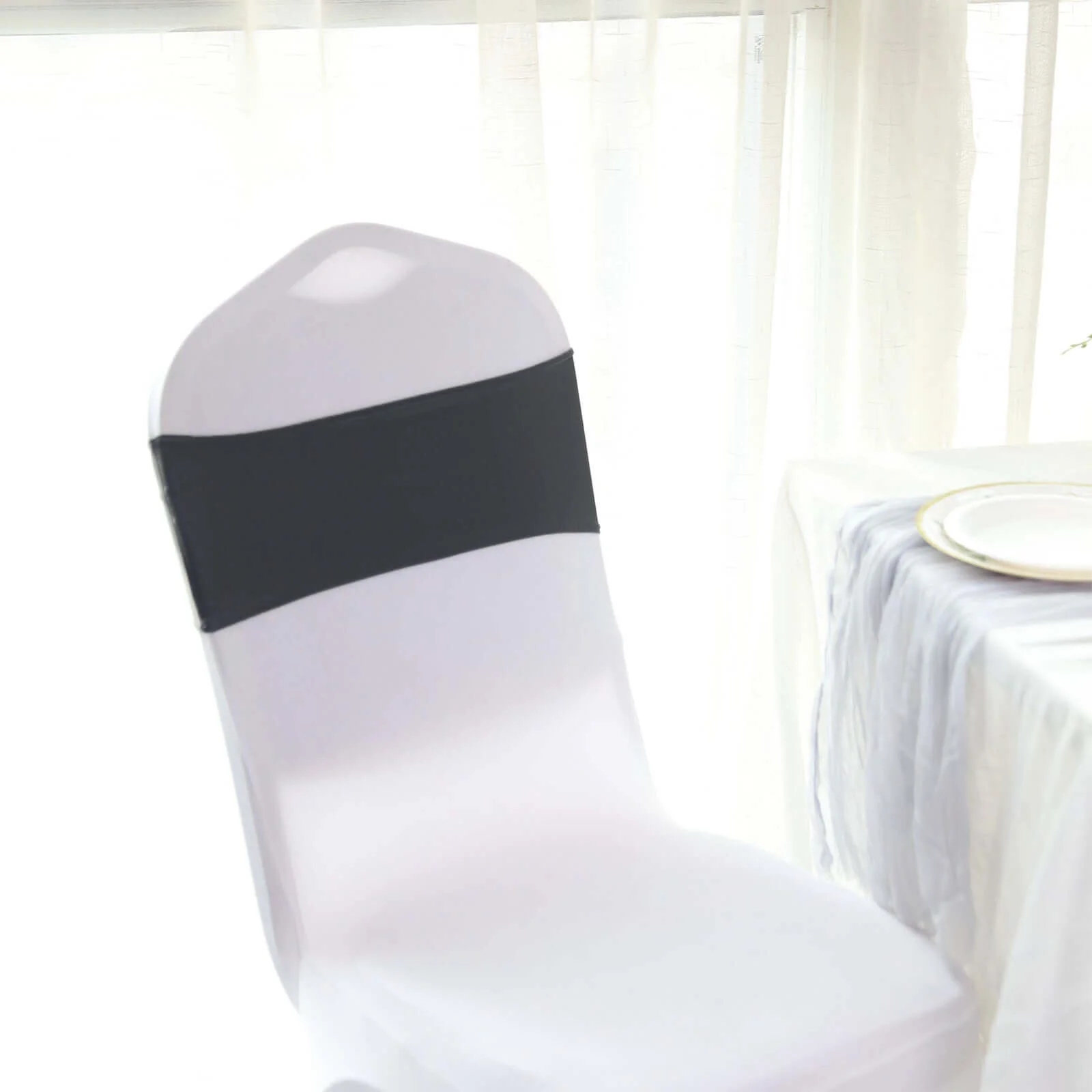 5 Pack Stretch Spandex Chair Sashes 5"x14" Charcoal Gray with Silver Diamond Ring Slide Buckle - Durable Fitted Chair Bands - Image 8