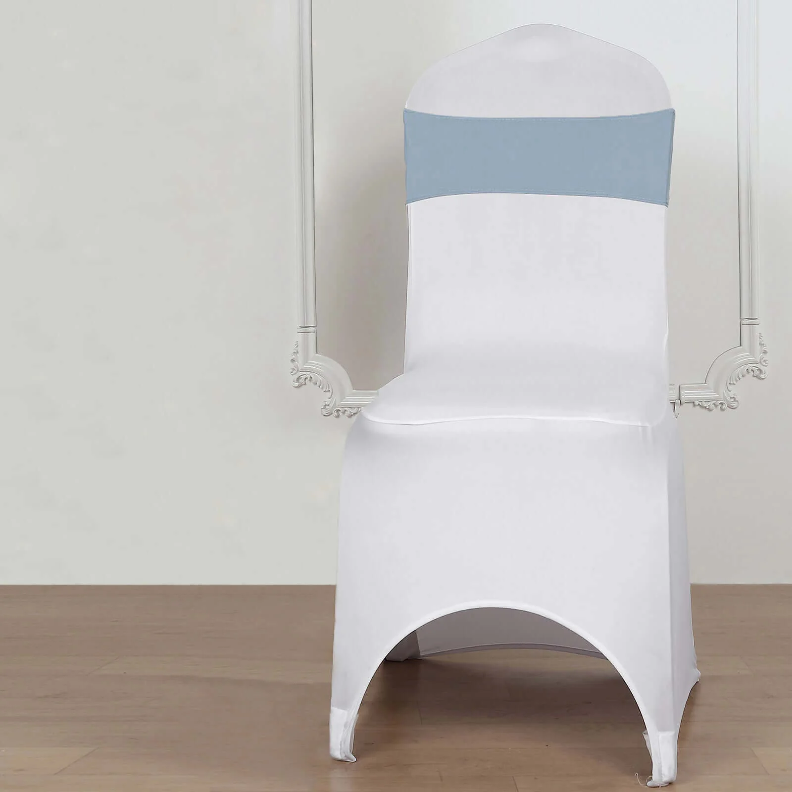 5 Pack Stretch Spandex Chair Sashes 5"x14" Dusty Blue with Silver Diamond Ring Slide Buckle - Durable Fitted Chair Bands - Image 16