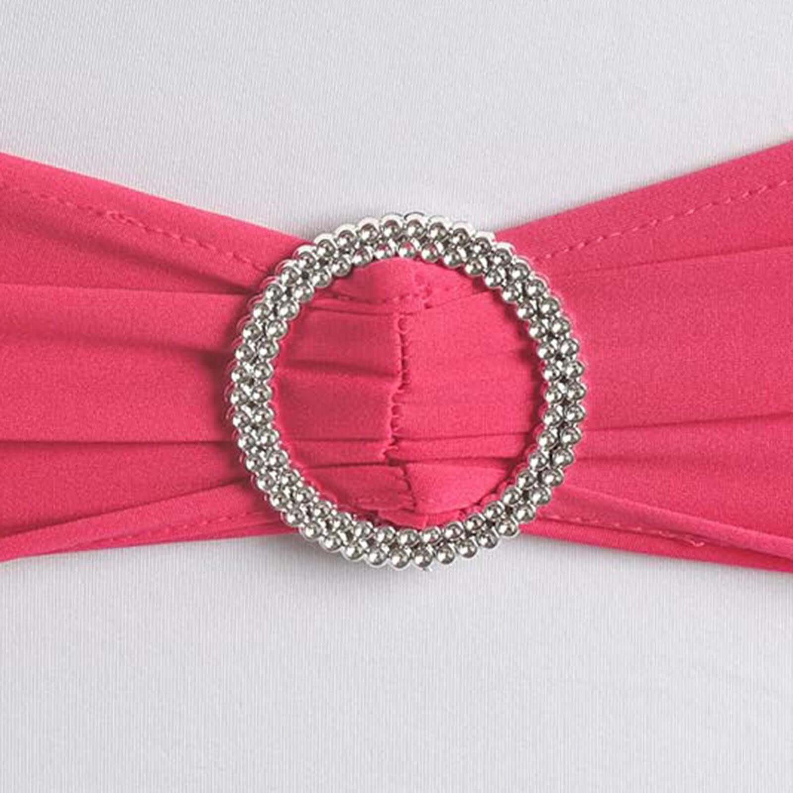 5 Pack Stretch Spandex Chair Sashes 5"x14" Fuchsia with Silver Diamond Ring Slide Buckle - Durable Fitted Chair Bands - Image 13