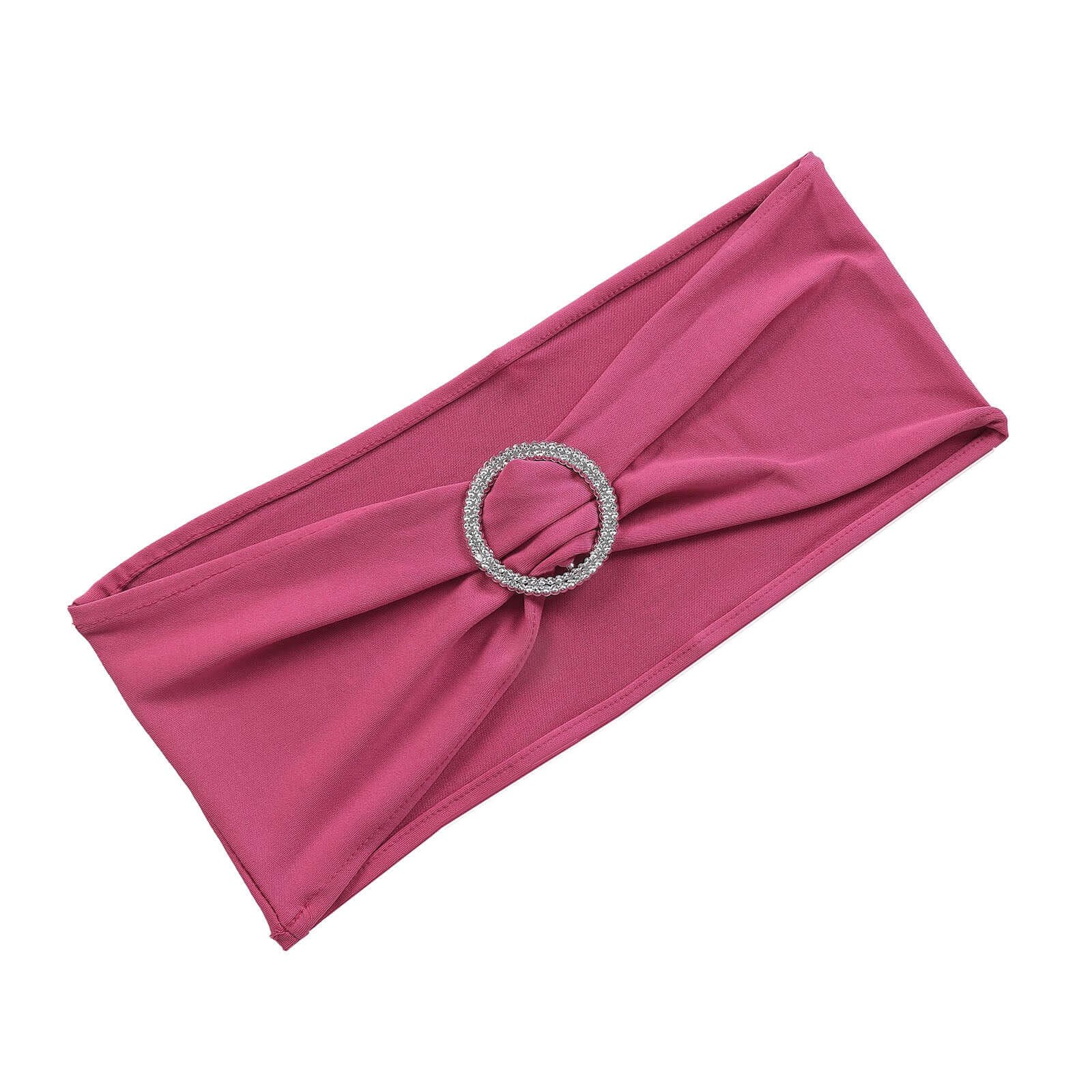 5 Pack Stretch Spandex Chair Sashes 5"x14" Fuchsia with Silver Diamond Ring Slide Buckle - Durable Fitted Chair Bands - Image 7