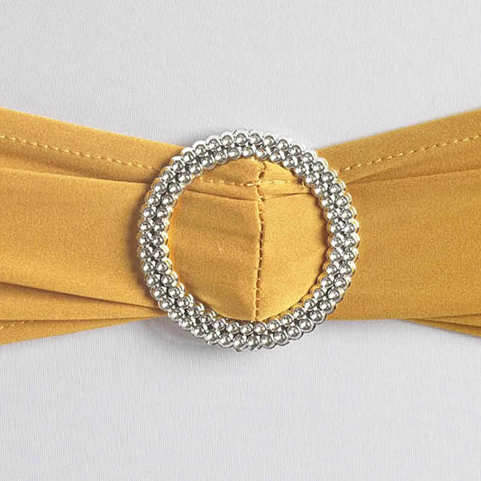 5 Pack Stretch Spandex Chair Sashes 5"x14" Gold with Silver Diamond Ring Slide Buckle - Luxe Durable Fitted Chair Bands for Weddings & Events - Image 14