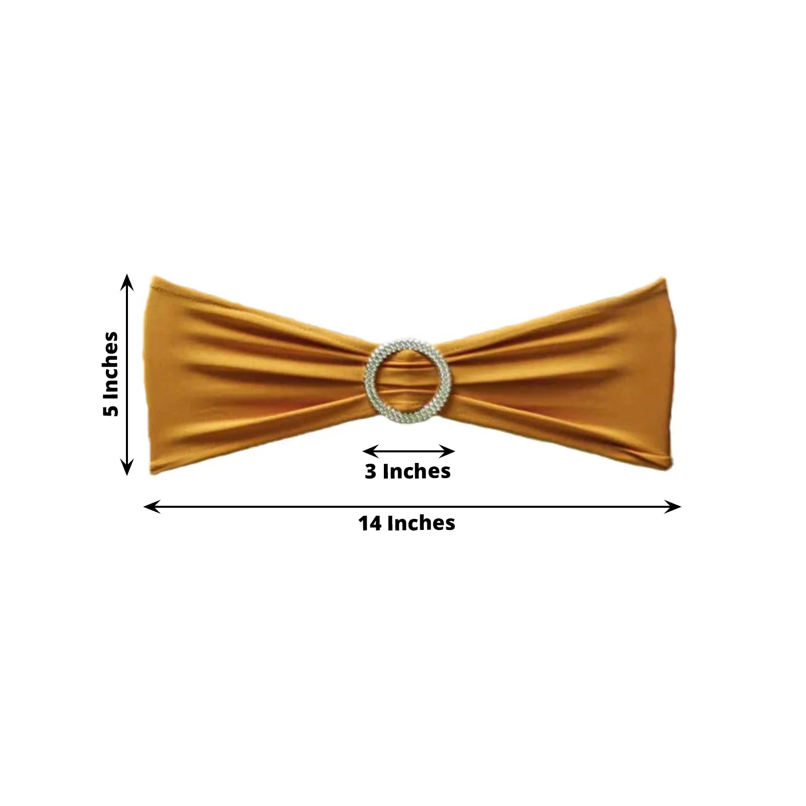 5 Pack Stretch Spandex Chair Sashes 5"x14" Gold with Silver Diamond Ring Slide Buckle - Luxe Durable Fitted Chair Bands for Weddings & Events - Image 3