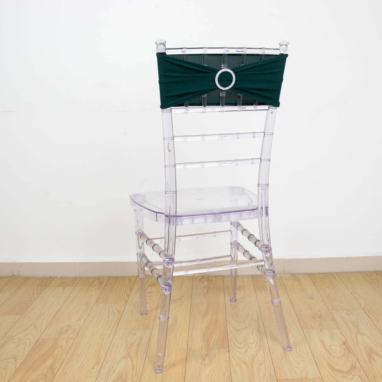 5 Pack Stretch Spandex Chair Sashes 5"x14" Hunter Emerald Green with Silver Diamond Ring Slide Buckle - Durable Fitted Chair Bands - Image 7