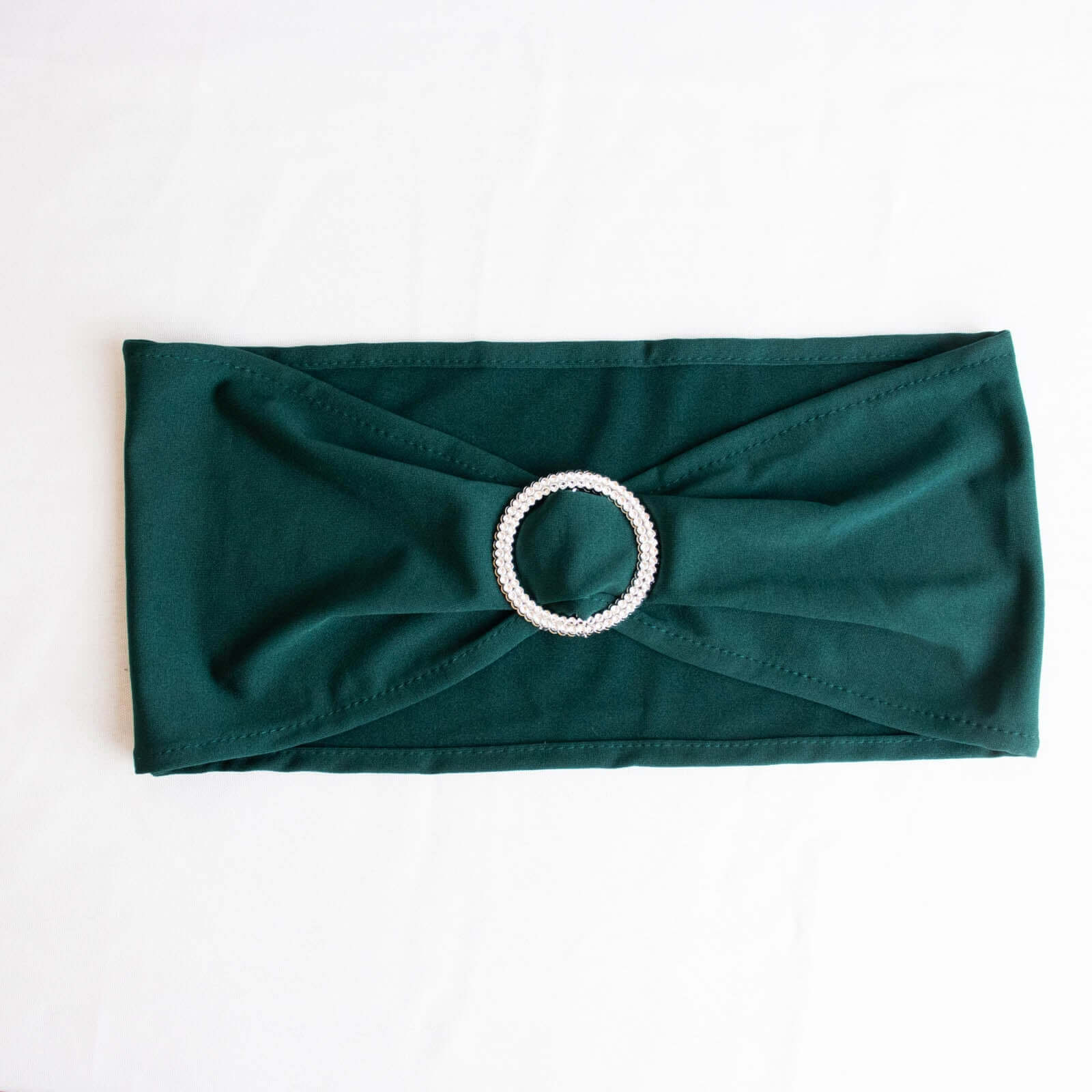 5 Pack Stretch Spandex Chair Sashes 5"x14" Hunter Emerald Green with Silver Diamond Ring Slide Buckle - Durable Fitted Chair Bands - Image 8