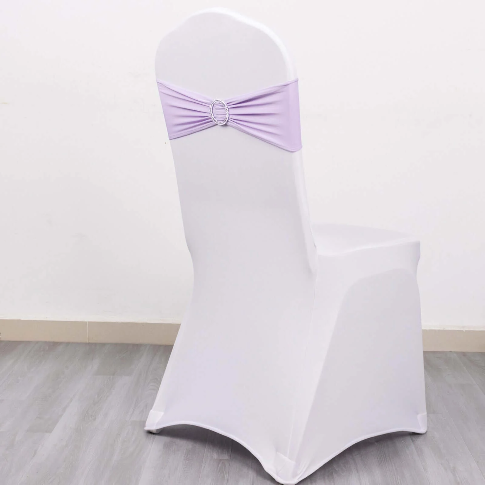 5 Pack Stretch Spandex Chair Sashes 5"x14" Lavender Lilac with Silver Diamond Ring Slide Buckle - Durable Fitted Chair Bands - Image 11