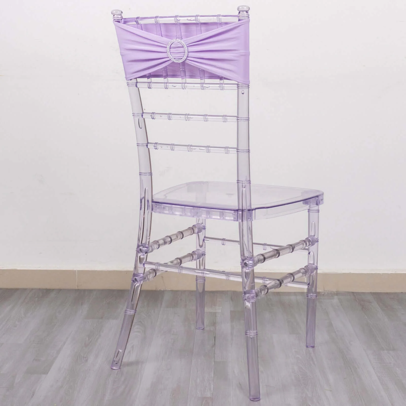 5 Pack Stretch Spandex Chair Sashes 5"x14" Lavender Lilac with Silver Diamond Ring Slide Buckle - Durable Fitted Chair Bands - Image 13