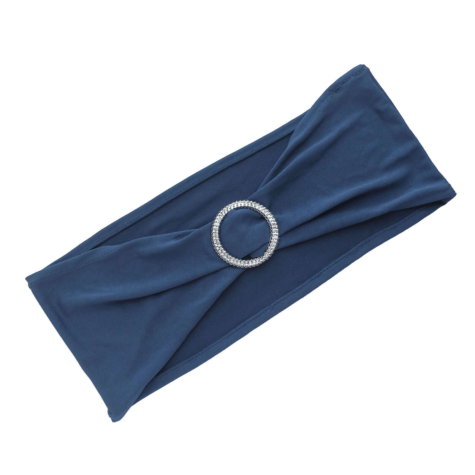 5 Pack Stretch Spandex Chair Sashes 5"x14" Navy Blue with Silver Diamond Ring Slide Buckle - Durable Fitted Chair Bands - Image 6