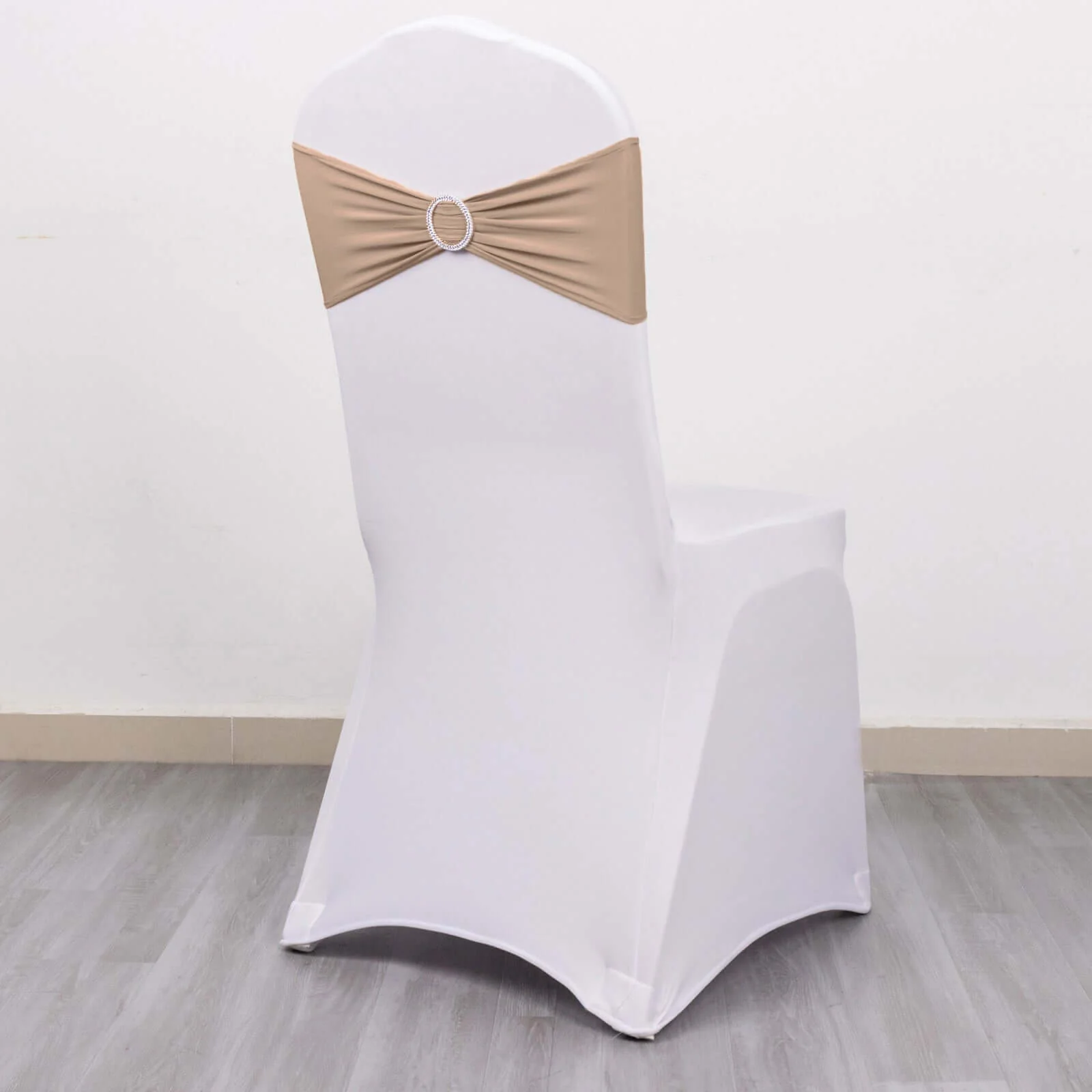 5 Pack Stretch Spandex Chair Sashes 5"x14" Nude with Silver Diamond Ring Slide Buckle - Durable Fitted Chair Bands - Image 11