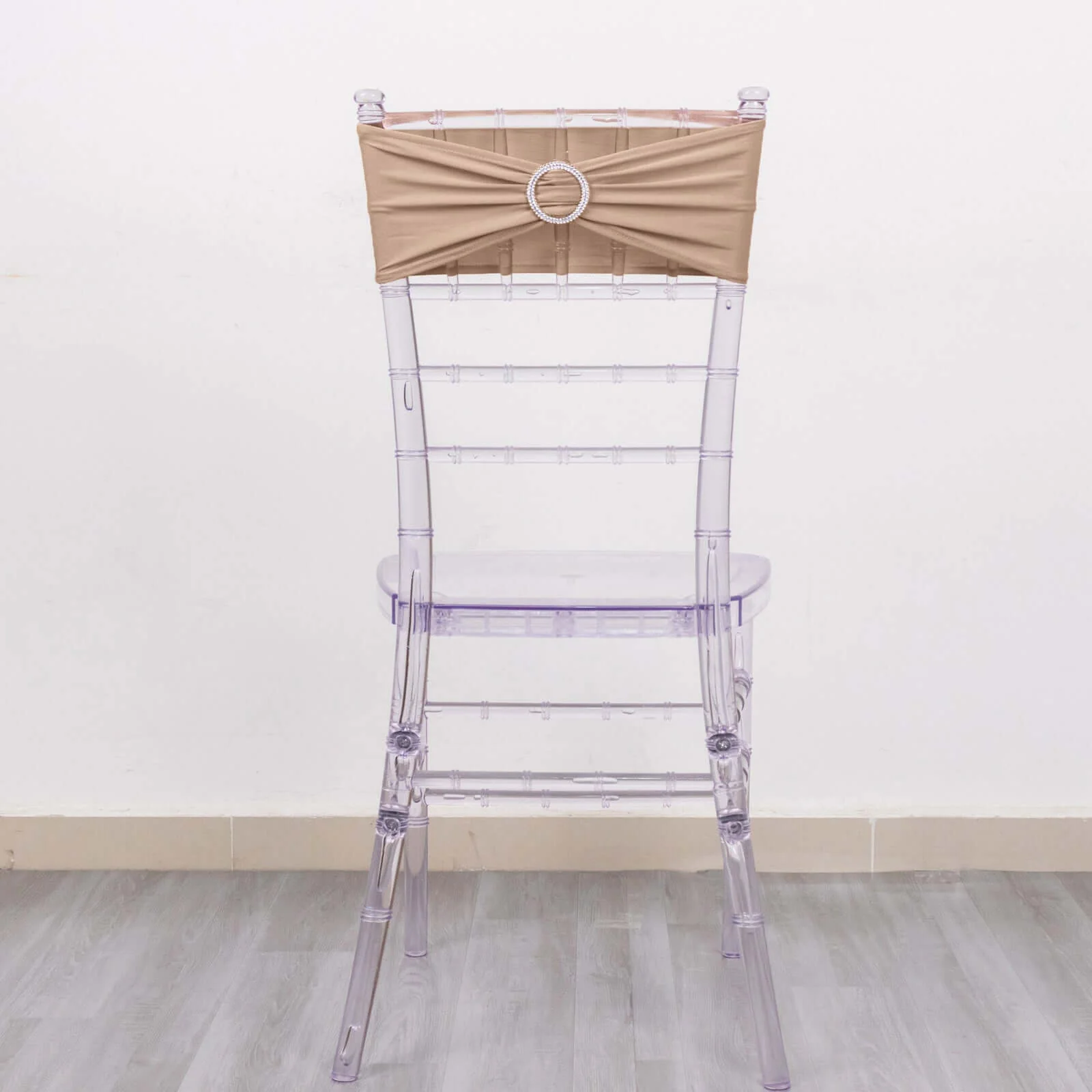 5 Pack Stretch Spandex Chair Sashes 5"x14" Nude with Silver Diamond Ring Slide Buckle - Durable Fitted Chair Bands - Image 8