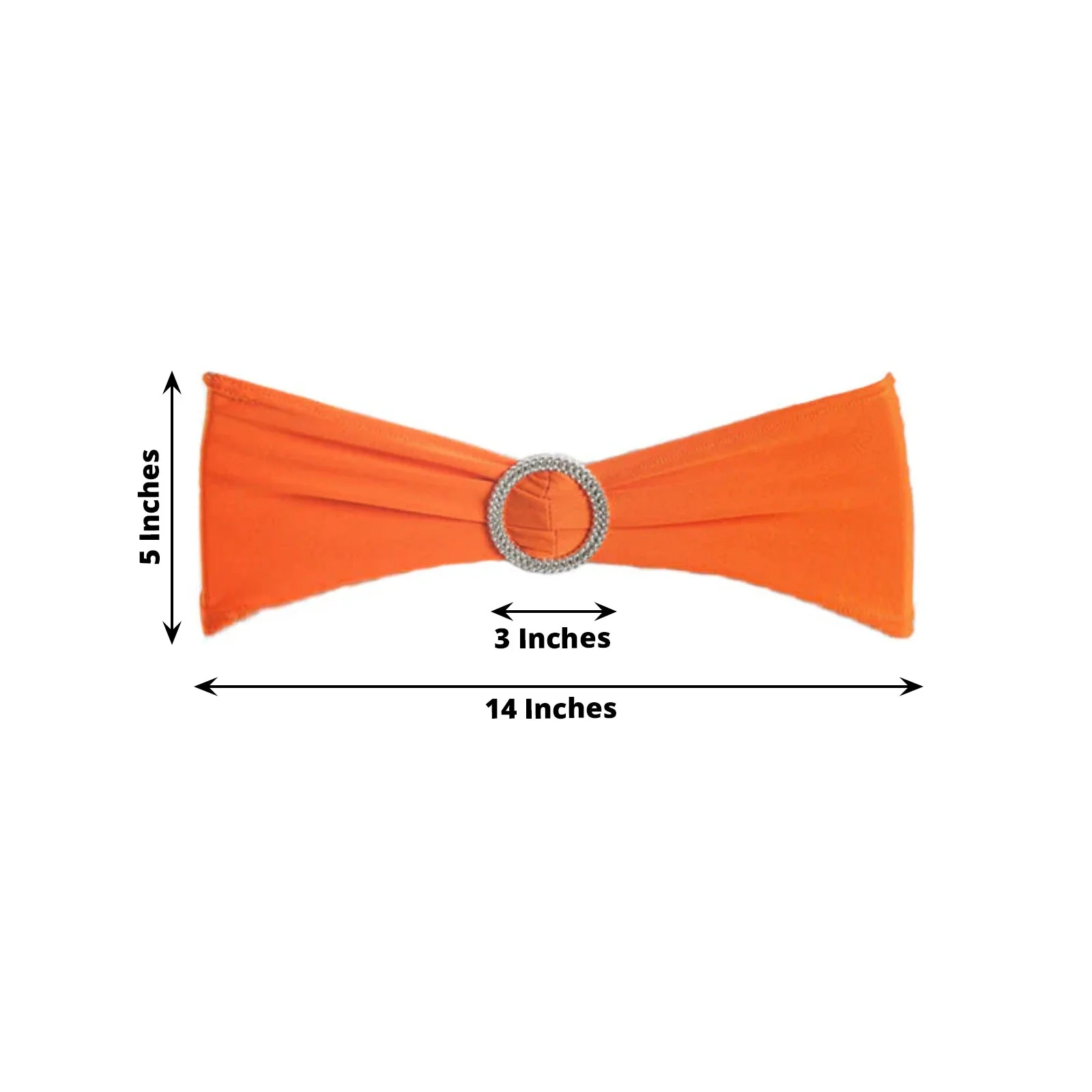 5 Pack Stretch Spandex Chair Sashes 5"x14" Orange with Silver Diamond Ring Slide Buckle - Durable Fitted Chair Bands - Image 3