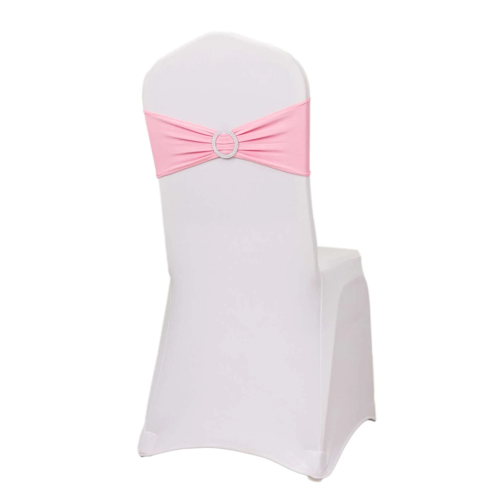 5 Pack Stretch Spandex Chair Sashes 5"x14" Pink with Silver Diamond Ring Slide Buckle - Durable Fitted Chair Bands - Image 7