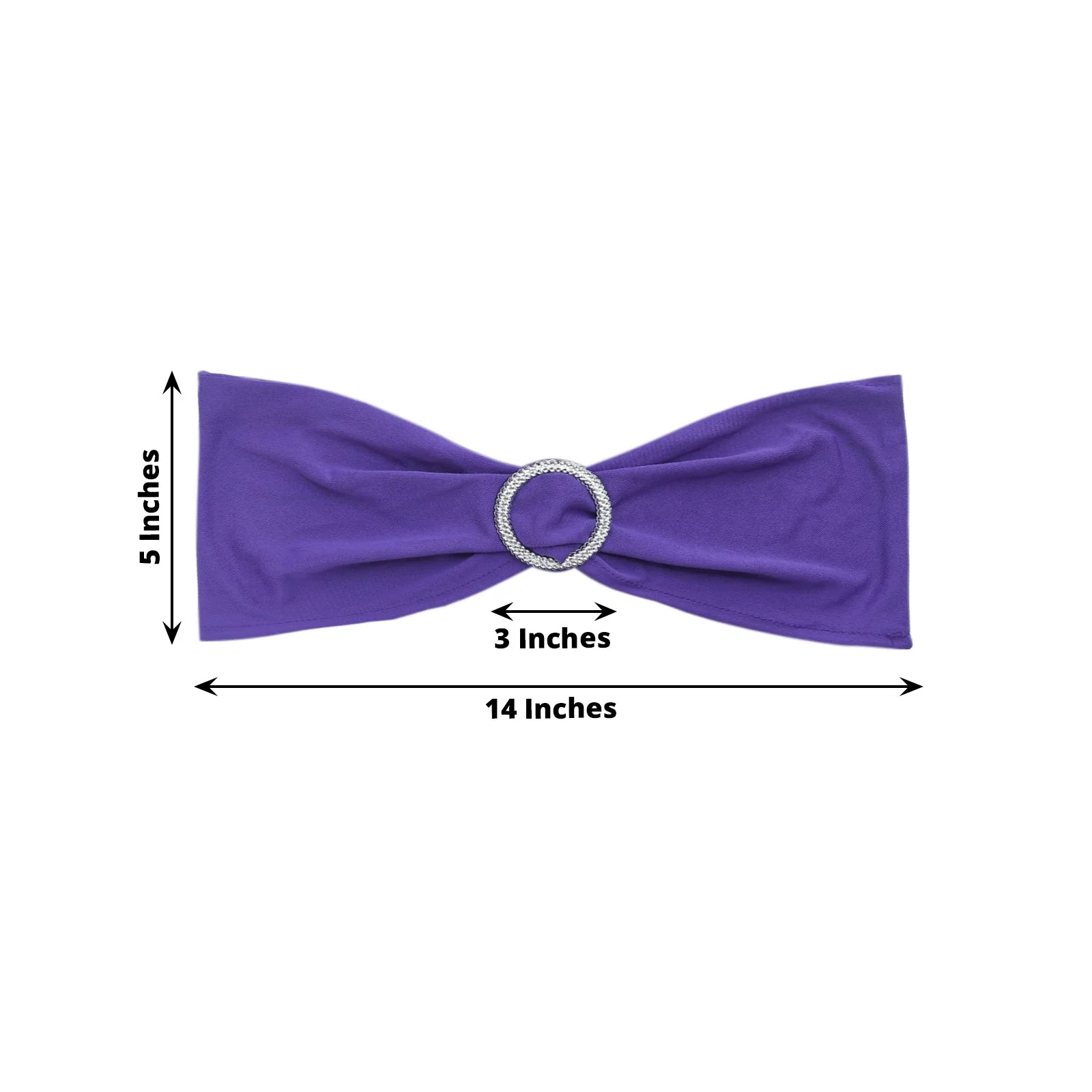 5 Pack Stretch Spandex Chair Sashes 5"x14" Purple with Silver Diamond Ring Slide Buckle - Durable Fitted Chair Bands - Image 3