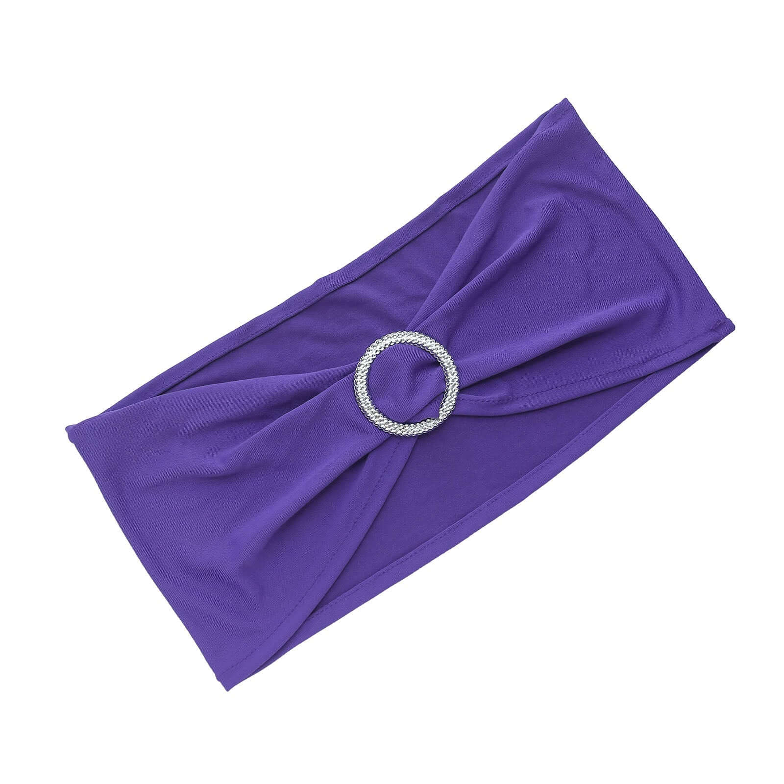 5 Pack Stretch Spandex Chair Sashes 5"x14" Purple with Silver Diamond Ring Slide Buckle - Durable Fitted Chair Bands - Image 7